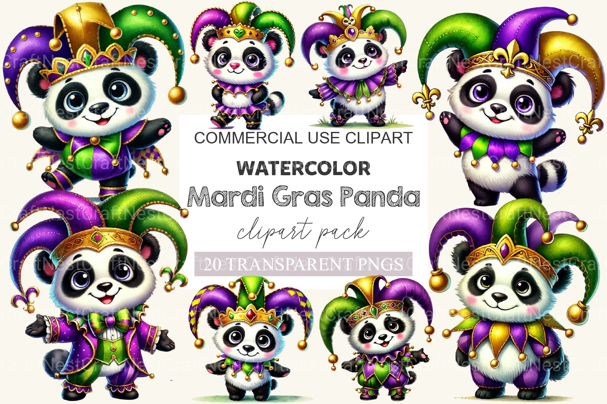 Mardi Gras Panda Clipart Bundle 1 - CraftNest - Digital Crafting and Art