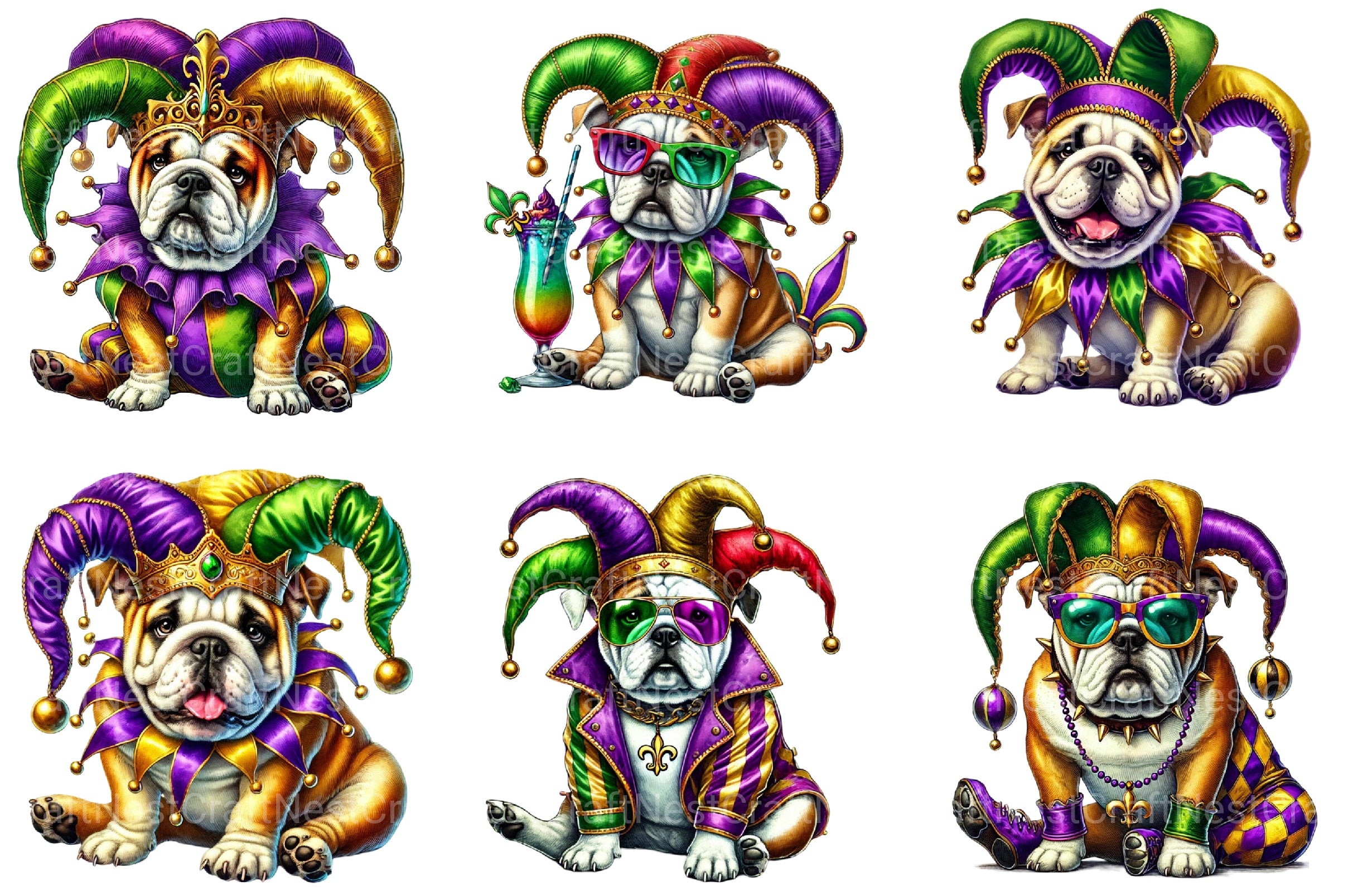 Mardi Gras Bulldog Clipart Bundle - CraftNest - Digital Crafting and Art