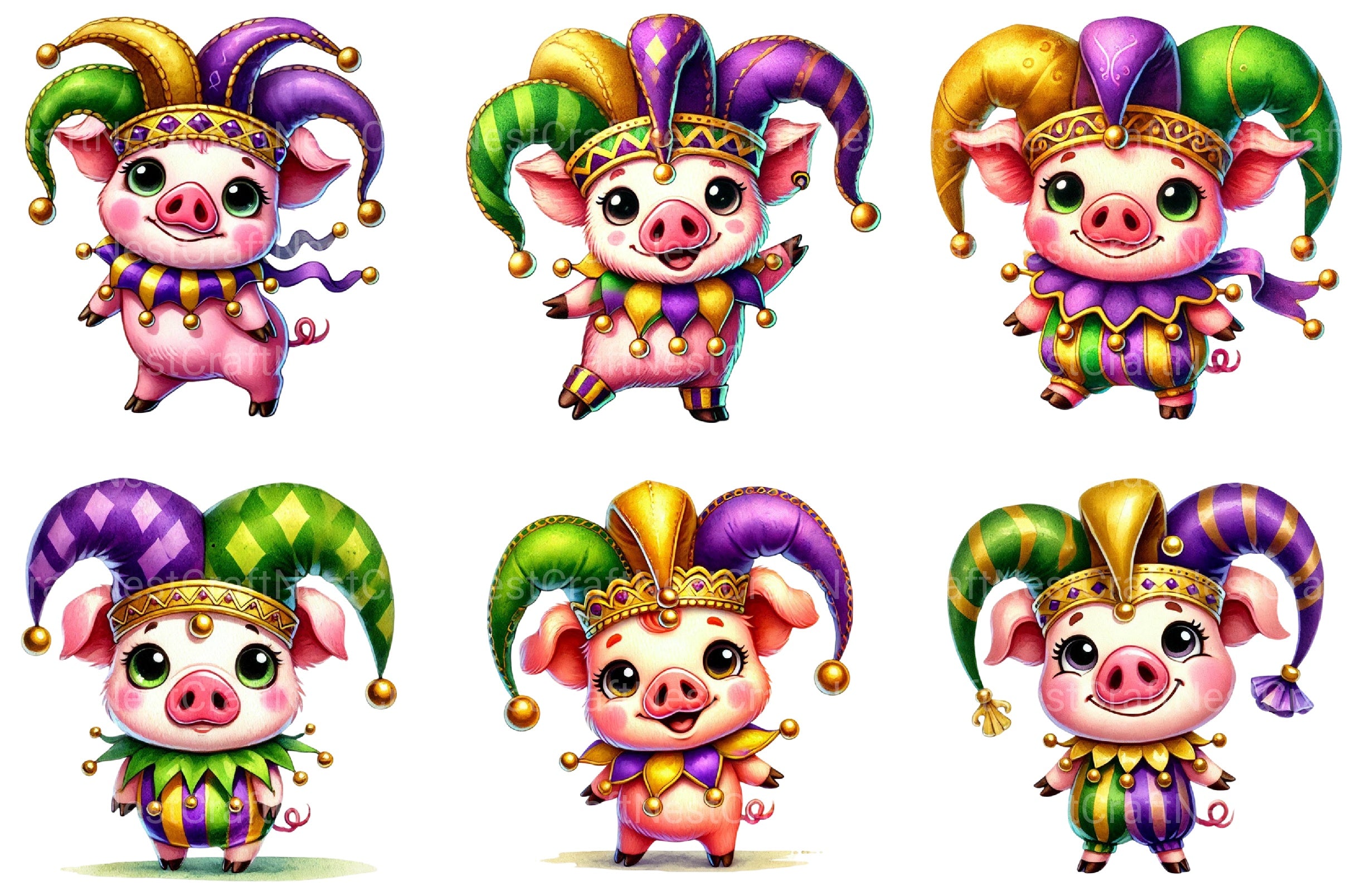 Mardi Gras Pig Clipart Bundle - CraftNest - Digital Crafting and Art