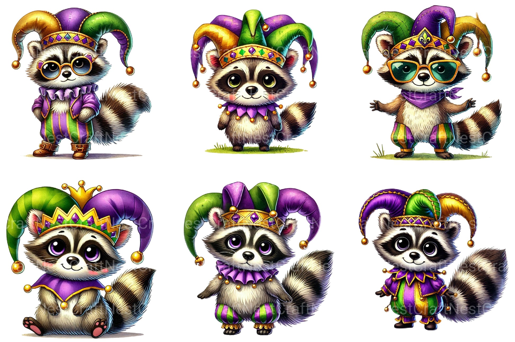 Mardi Gras Raccoon Clipart Bundle - CraftNest - Digital Crafting and Art