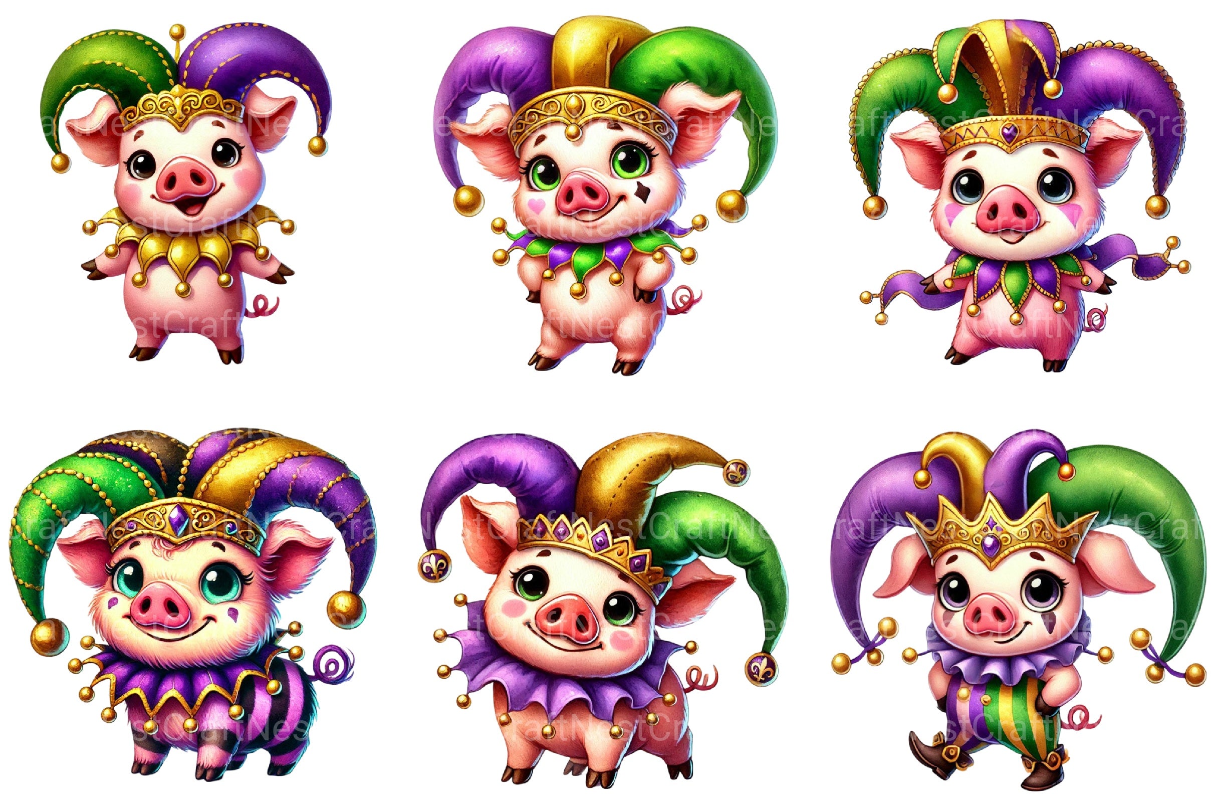 Mardi Gras Pig Clipart Bundle - CraftNest - Digital Crafting and Art