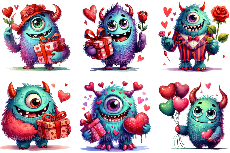 Valentine's Monster Clipart Bundle - CraftNest - Digital Crafting and Art