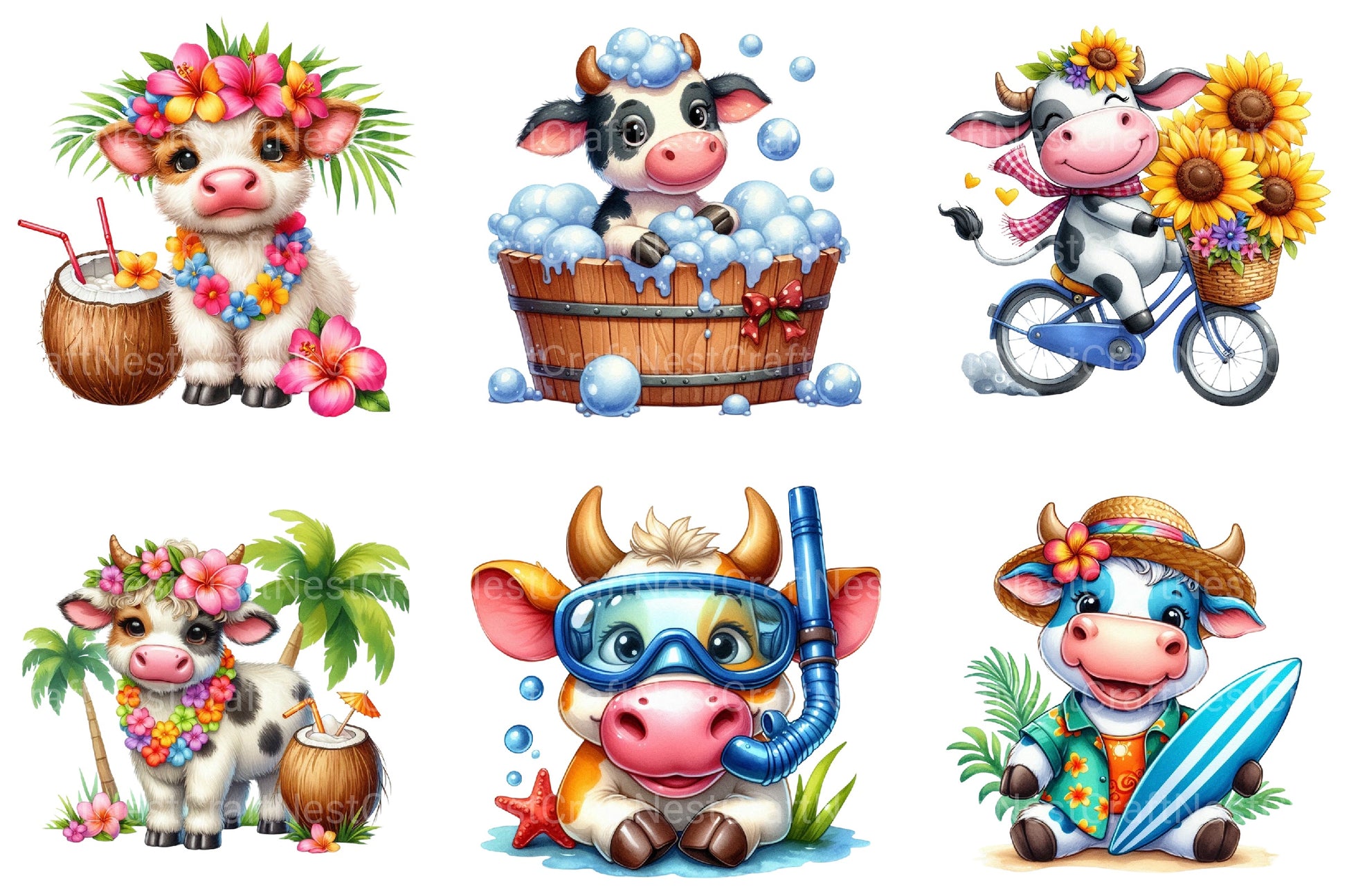 Summer Cow Clipart Bundle - CraftNest - Digital Crafting and Art