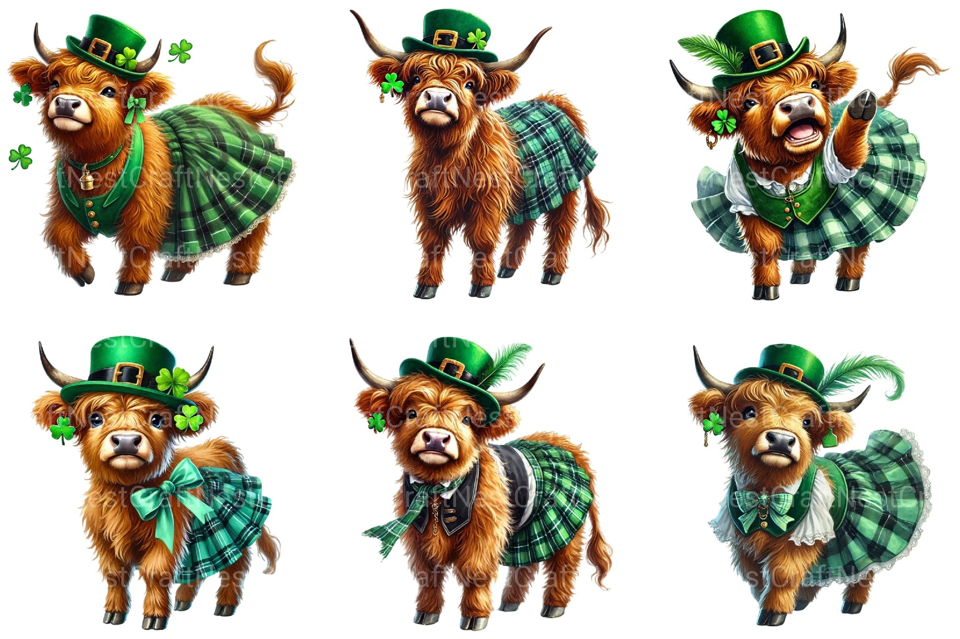 St Patrick's Highland Cow Clipart Bundle 2 - CraftNest - Digital Crafting and Art