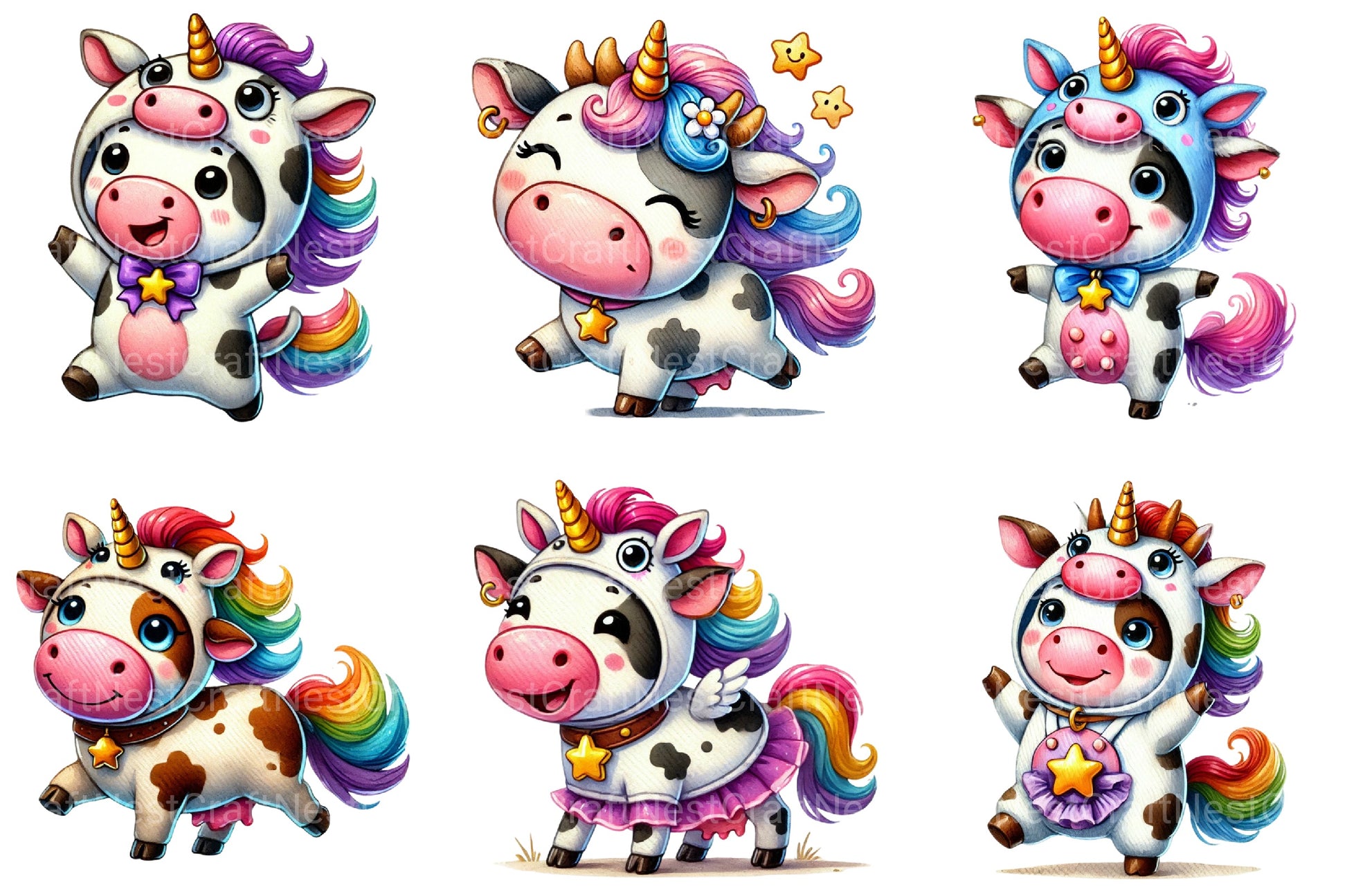 Unicorn Cute Cow Clipart Bundle 2 - CraftNest - Digital Crafting and Art