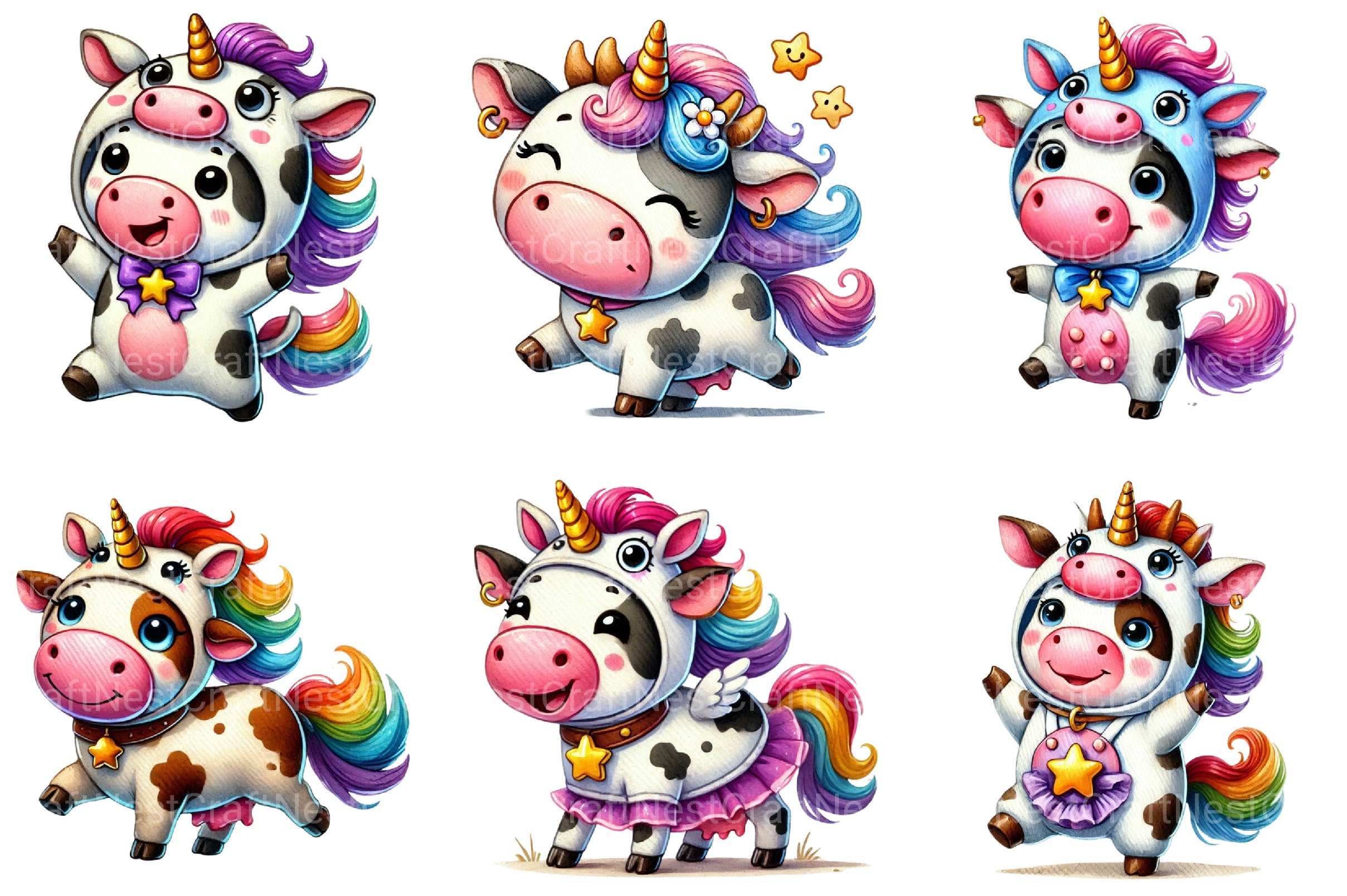 Unicorn Cute Cow Clipart Bundle 2 - CraftNest - Digital Crafting and Art