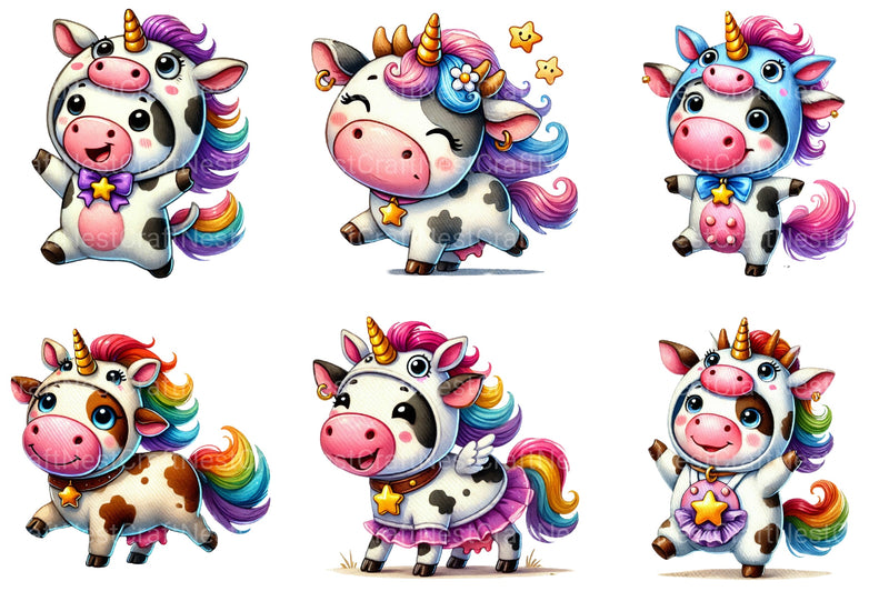 Unicorn Cute Cow Clipart Bundle 2 - CraftNest - Digital Crafting and Art