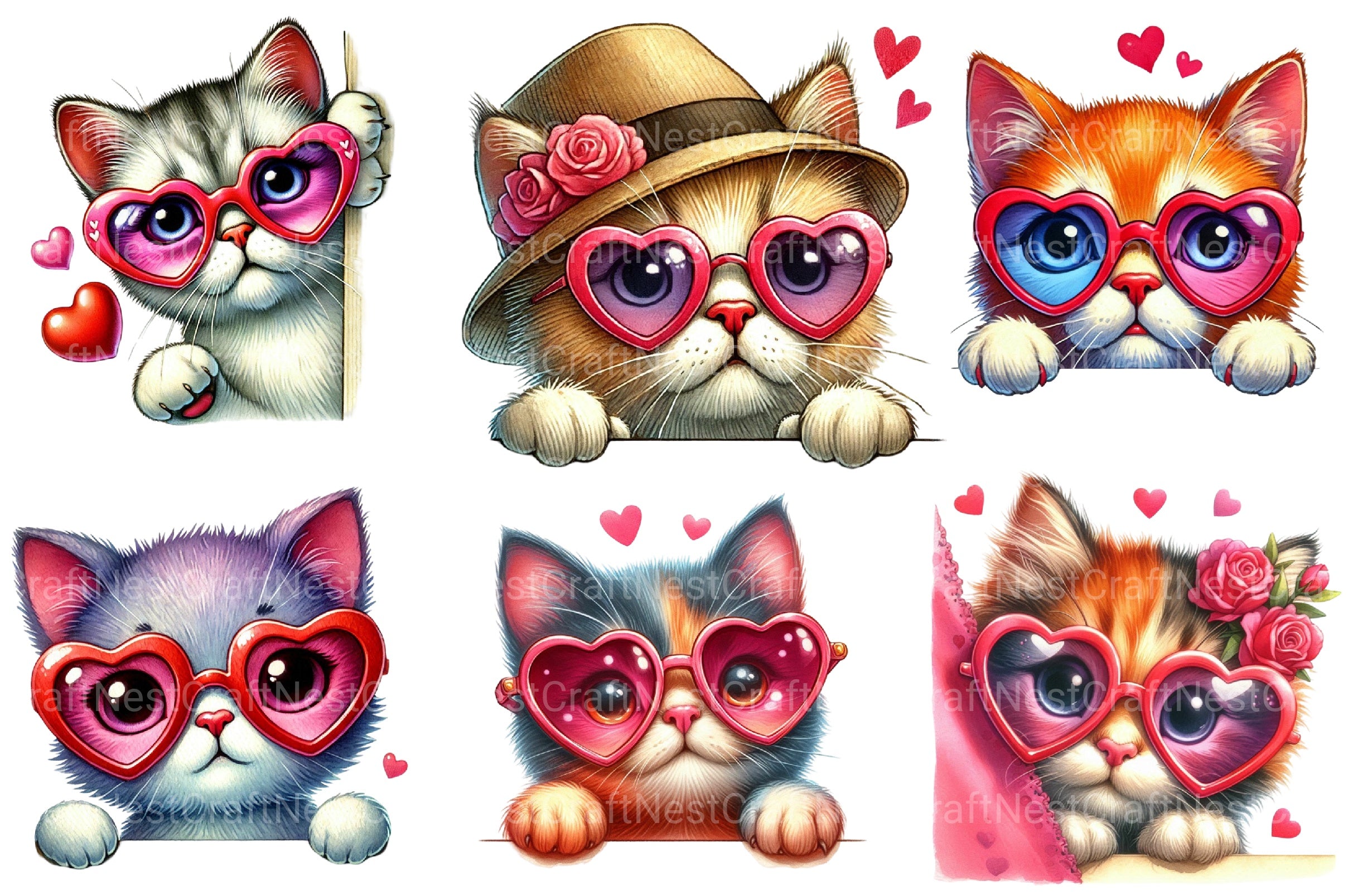 Valentine's Peeking Cat Clipart Bundle - CraftNest - Digital Crafting and Art