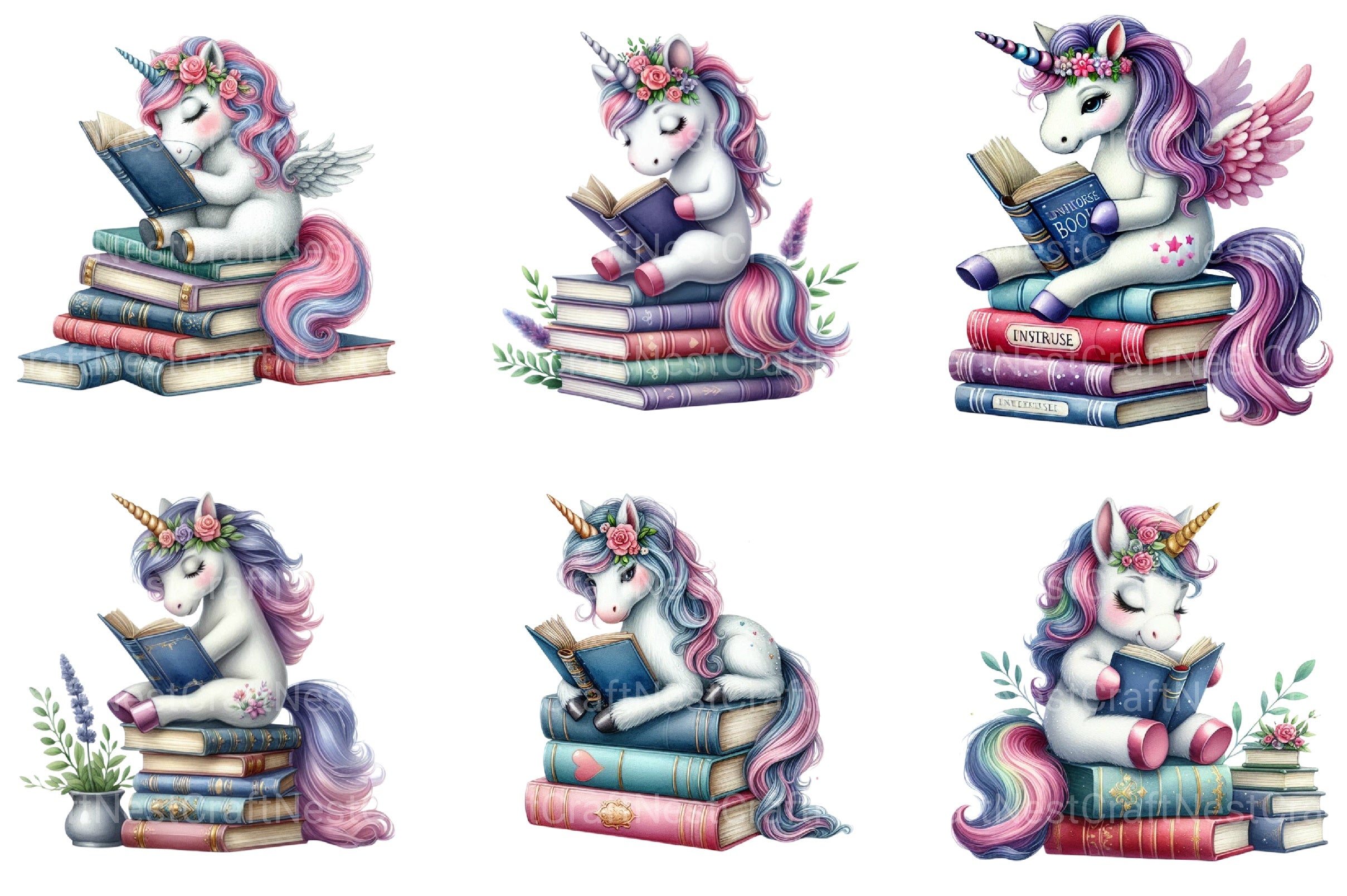 Unicorn Reading Book Clipart Bundle - CraftNest - Digital Crafting and Art