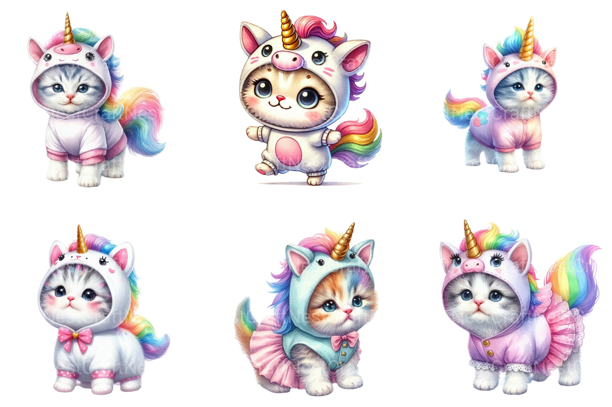 Unicorn Cute Cat Clipart Bundle - CraftNest - Digital Crafting and Art