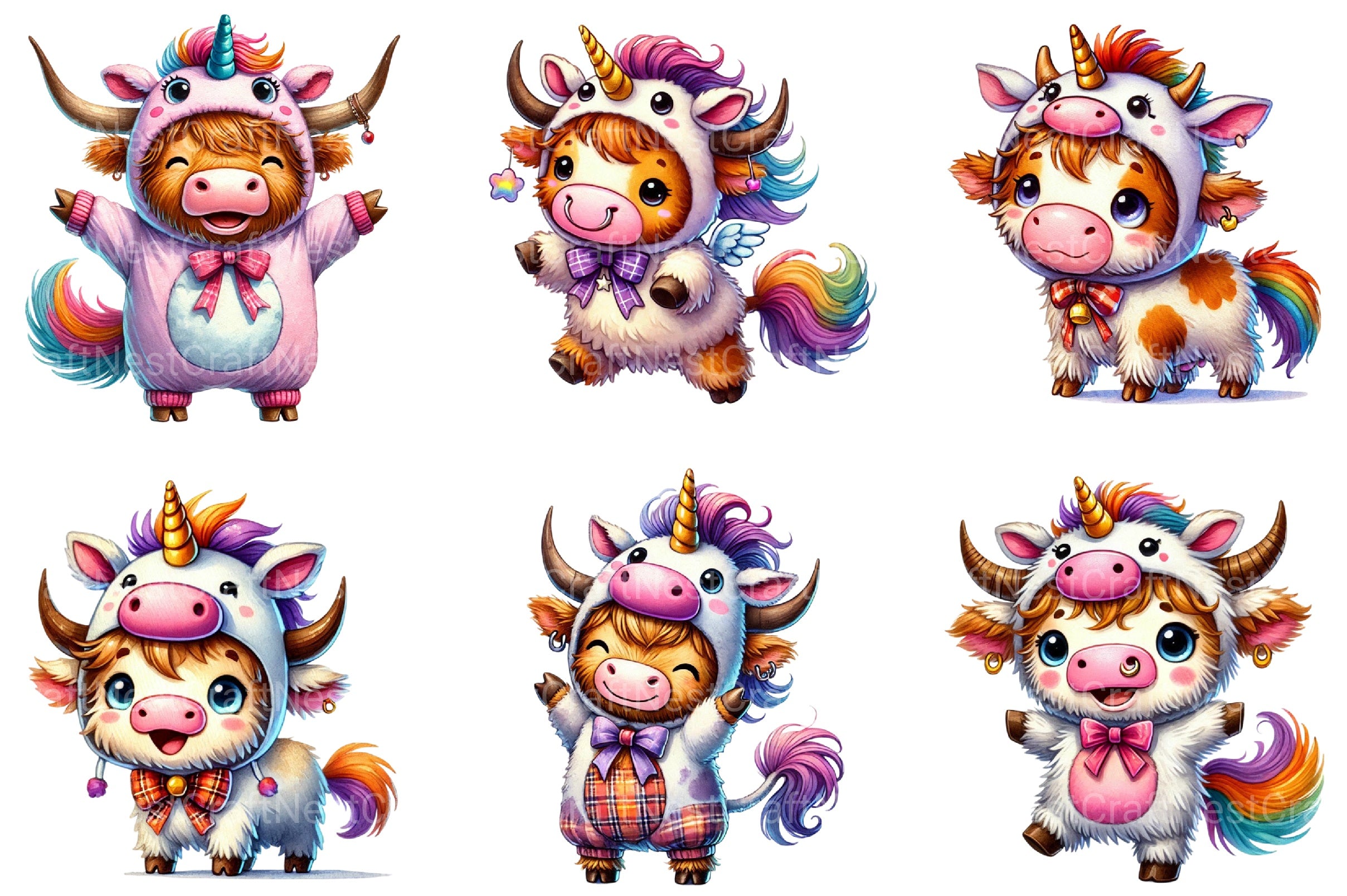 Unicorn Highland Cow Clipart Bundle - CraftNest - Digital Crafting and Art