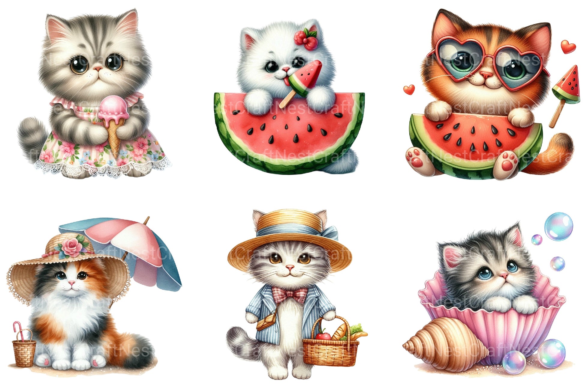 Summer Cat Clipart Bundle - CraftNest - Digital Crafting and Art