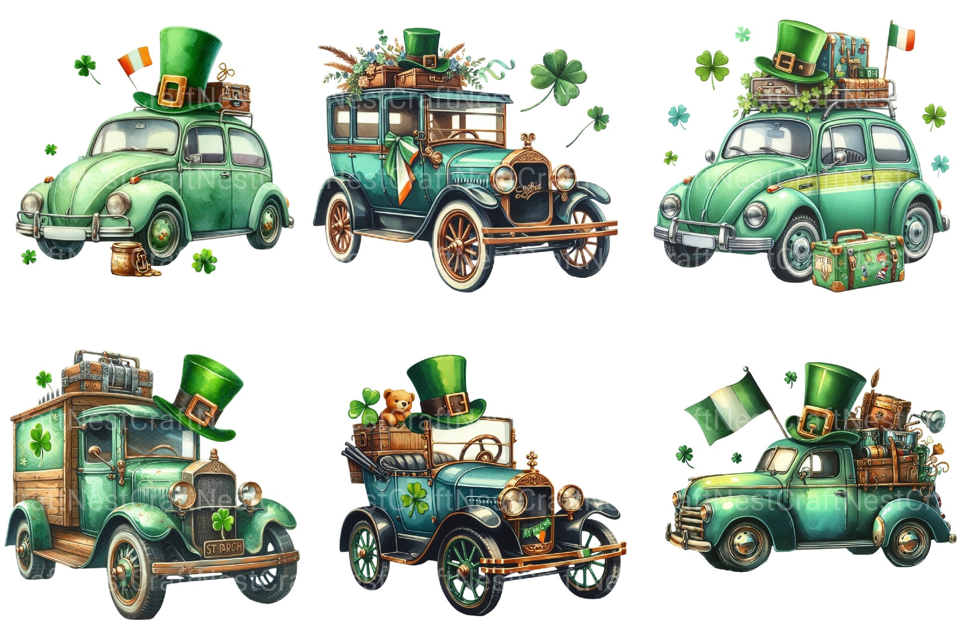 St Patrick's Day Car Clipart Bundle - CraftNest - Digital Crafting and Art