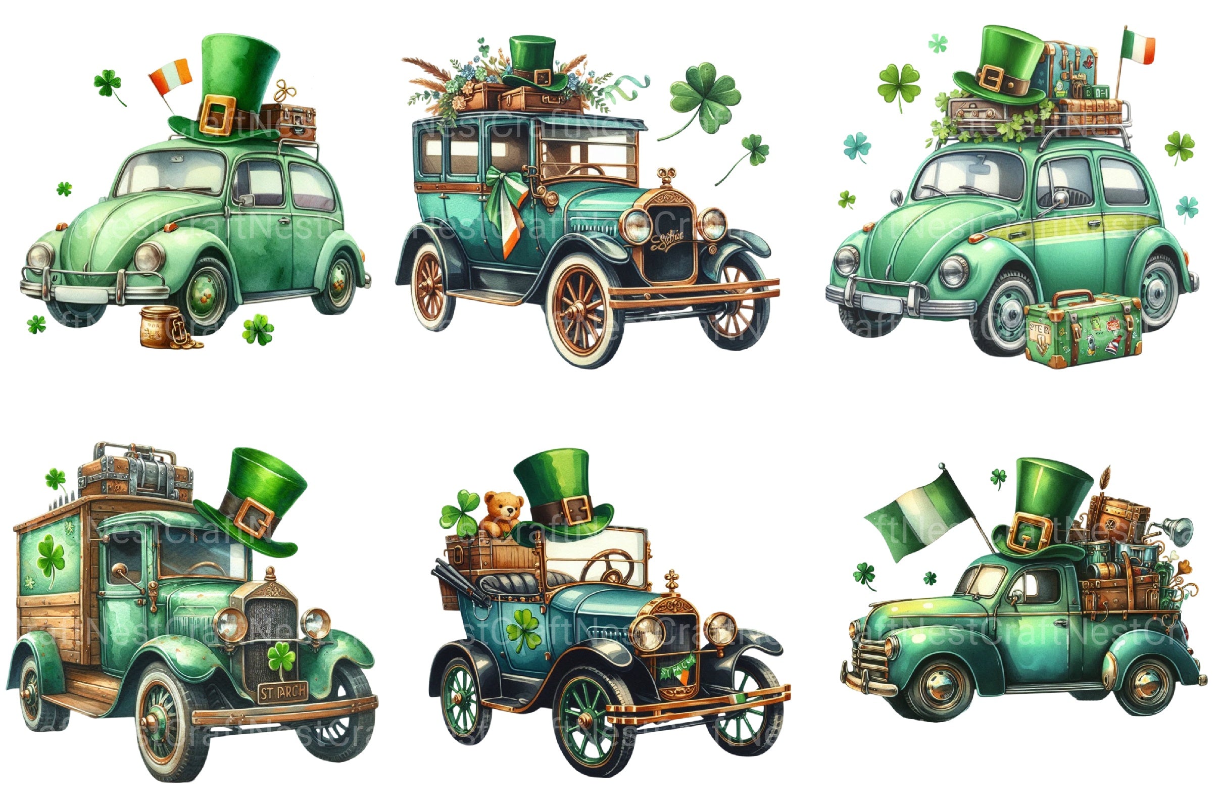 St Patrick's Day Car Clipart Bundle - CraftNest - Digital Crafting and Art