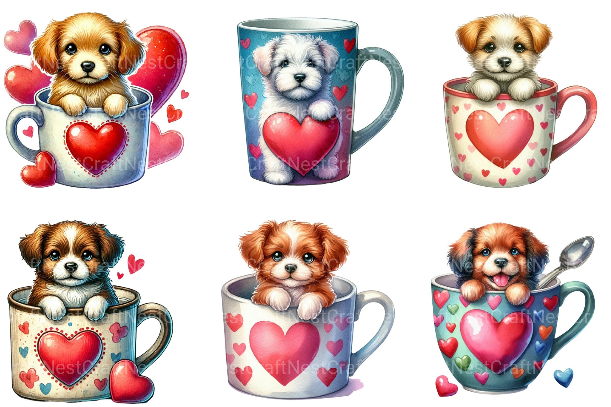 Valentine's Teacup Dog Clipart Bundle - CraftNest - Digital Crafting and Art