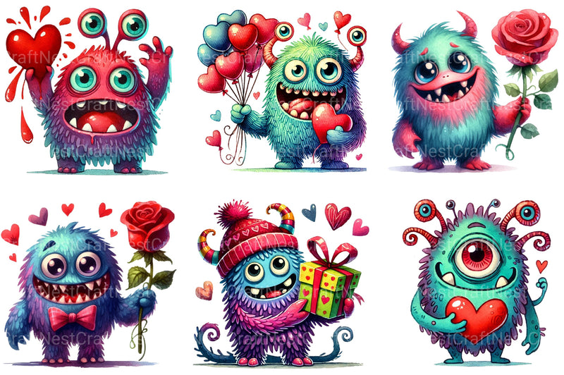 Valentine's Monster Clipart Bundle - CraftNest - Digital Crafting and Art