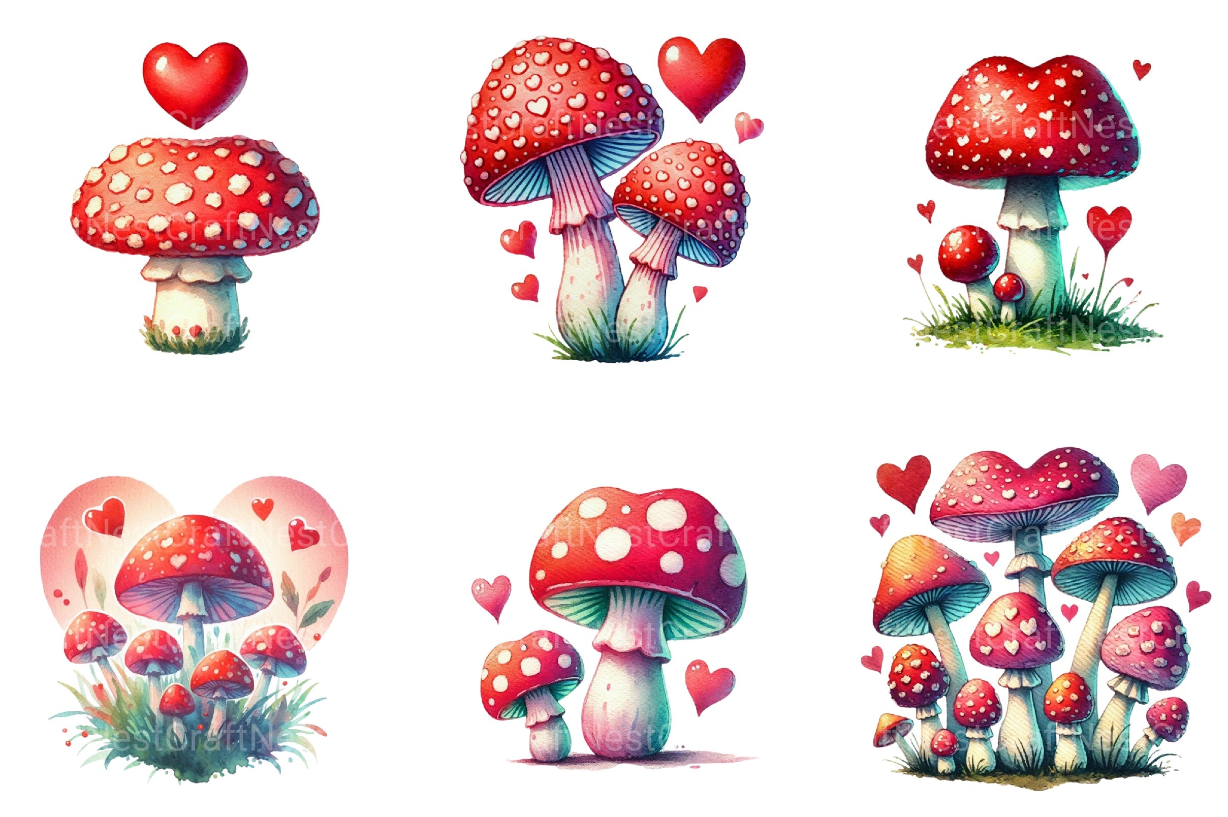 Valentine's Mushroom Clipart Bundle - CraftNest - Digital Crafting and Art