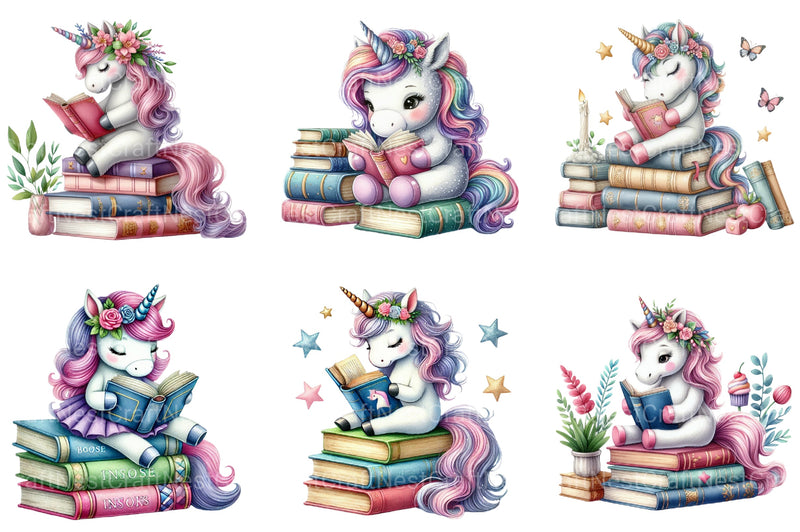 Unicorn Reading Book Clipart Bundle - CraftNest - Digital Crafting and Art