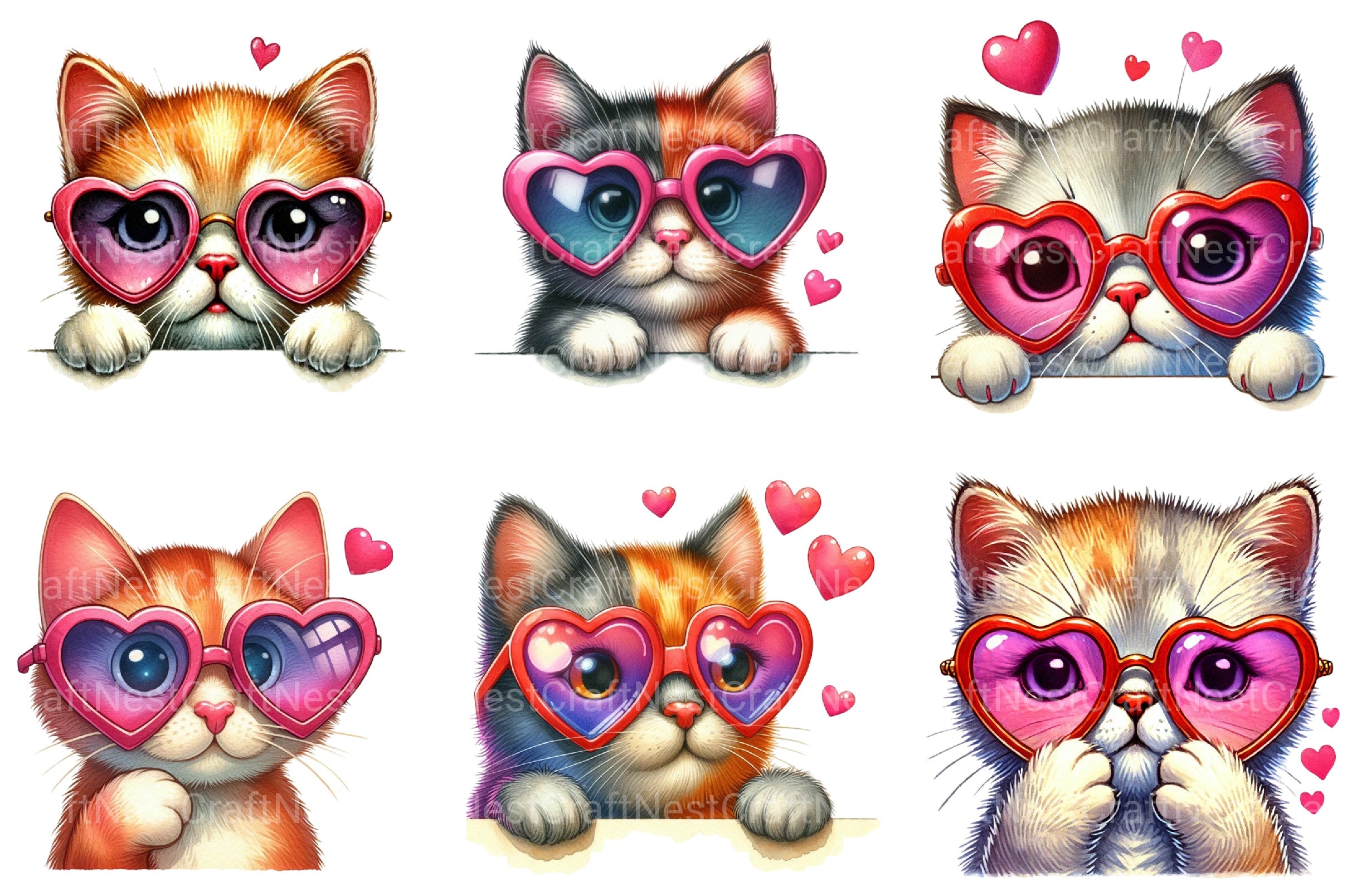 Valentine's Peeking Cat Clipart Bundle - CraftNest - Digital Crafting and Art