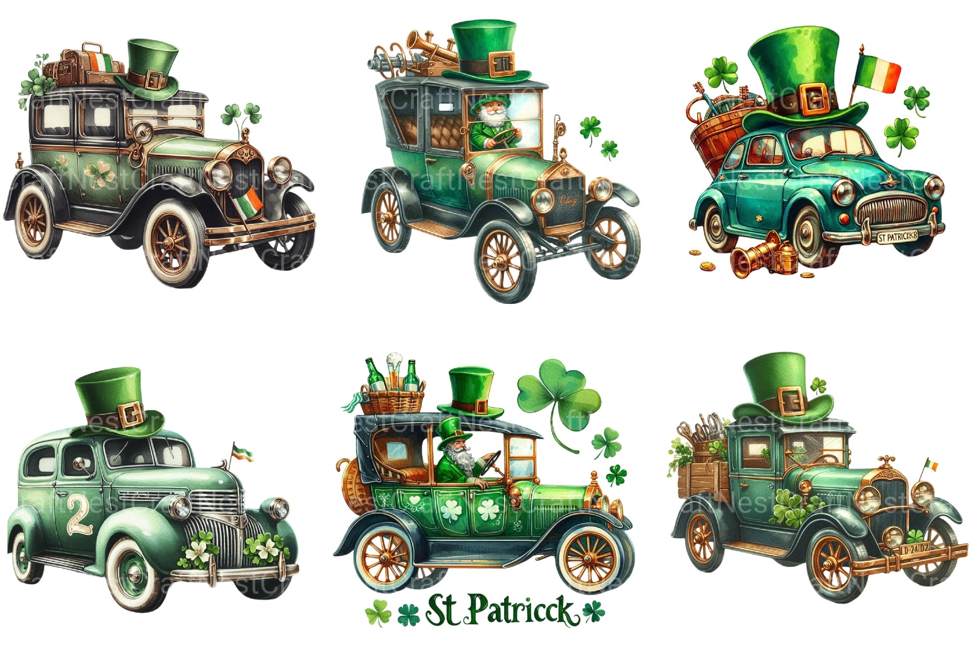 St Patrick's Day Car Clipart Bundle - CraftNest - Digital Crafting and Art