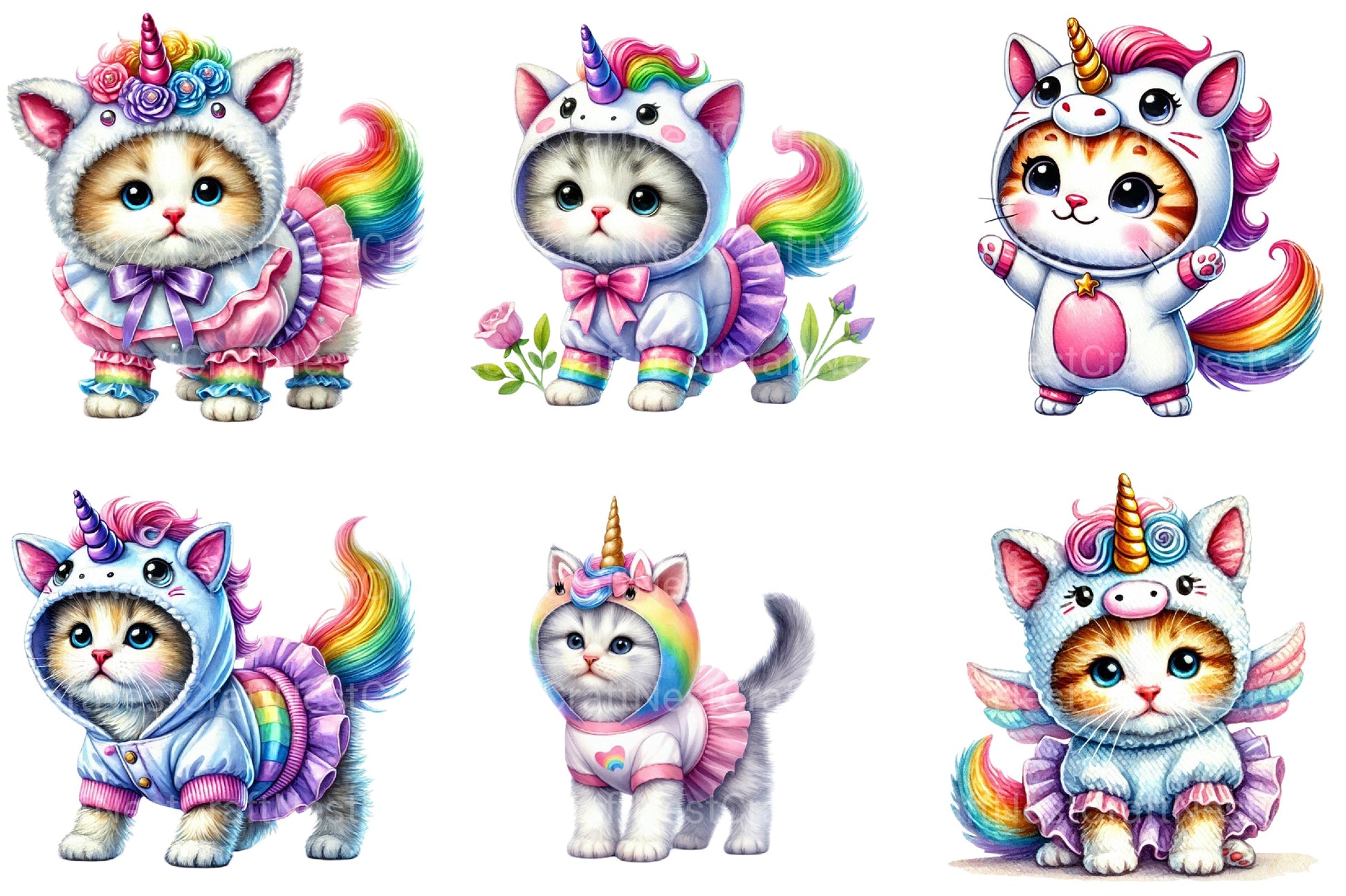 Unicorn Cute Cat Clipart Bundle - CraftNest - Digital Crafting and Art