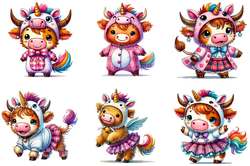 Unicorn Highland Cow Clipart Bundle - CraftNest - Digital Crafting and Art