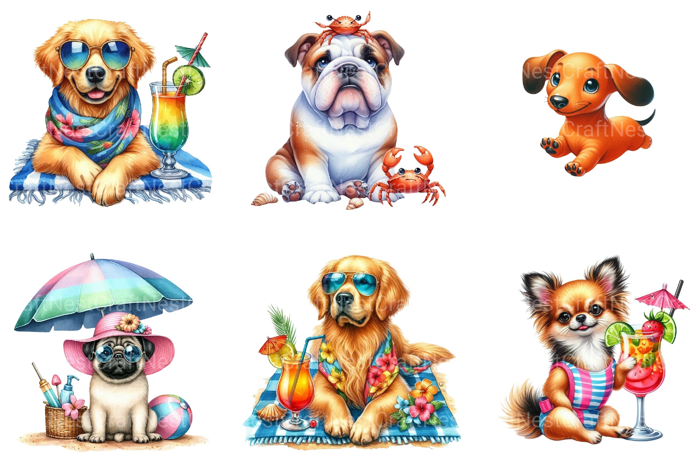 Summer Dog Clipart Bundle - CraftNest - Digital Crafting and Art