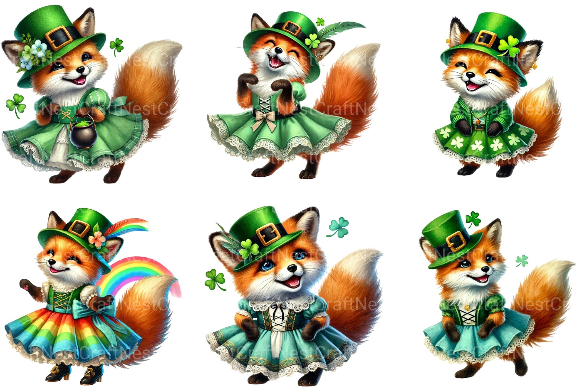 St Patrick's Day Fox Clipart Bundle - CraftNest - Digital Crafting and Art