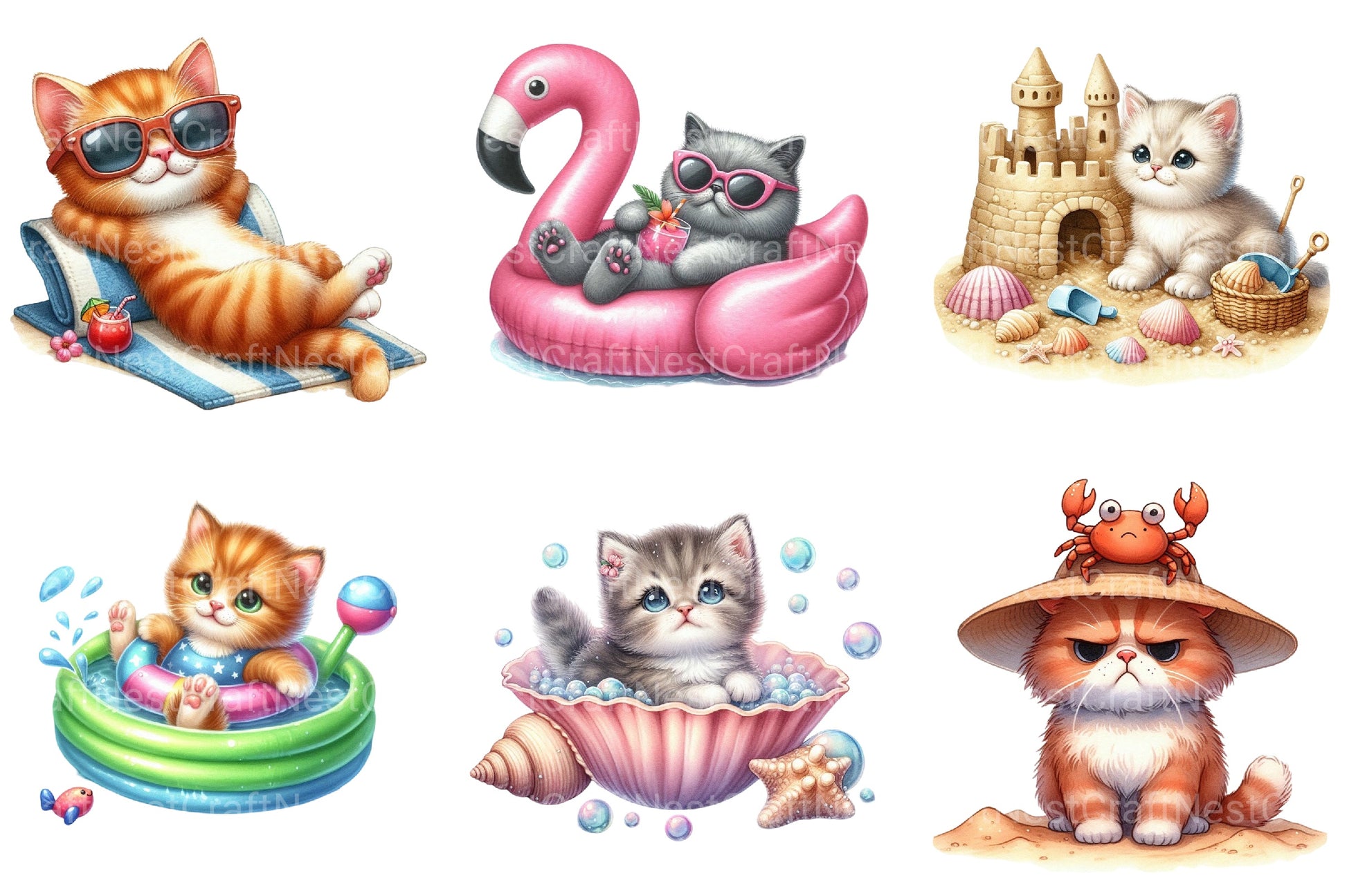 Summer Cat Clipart Bundle - CraftNest - Digital Crafting and Art