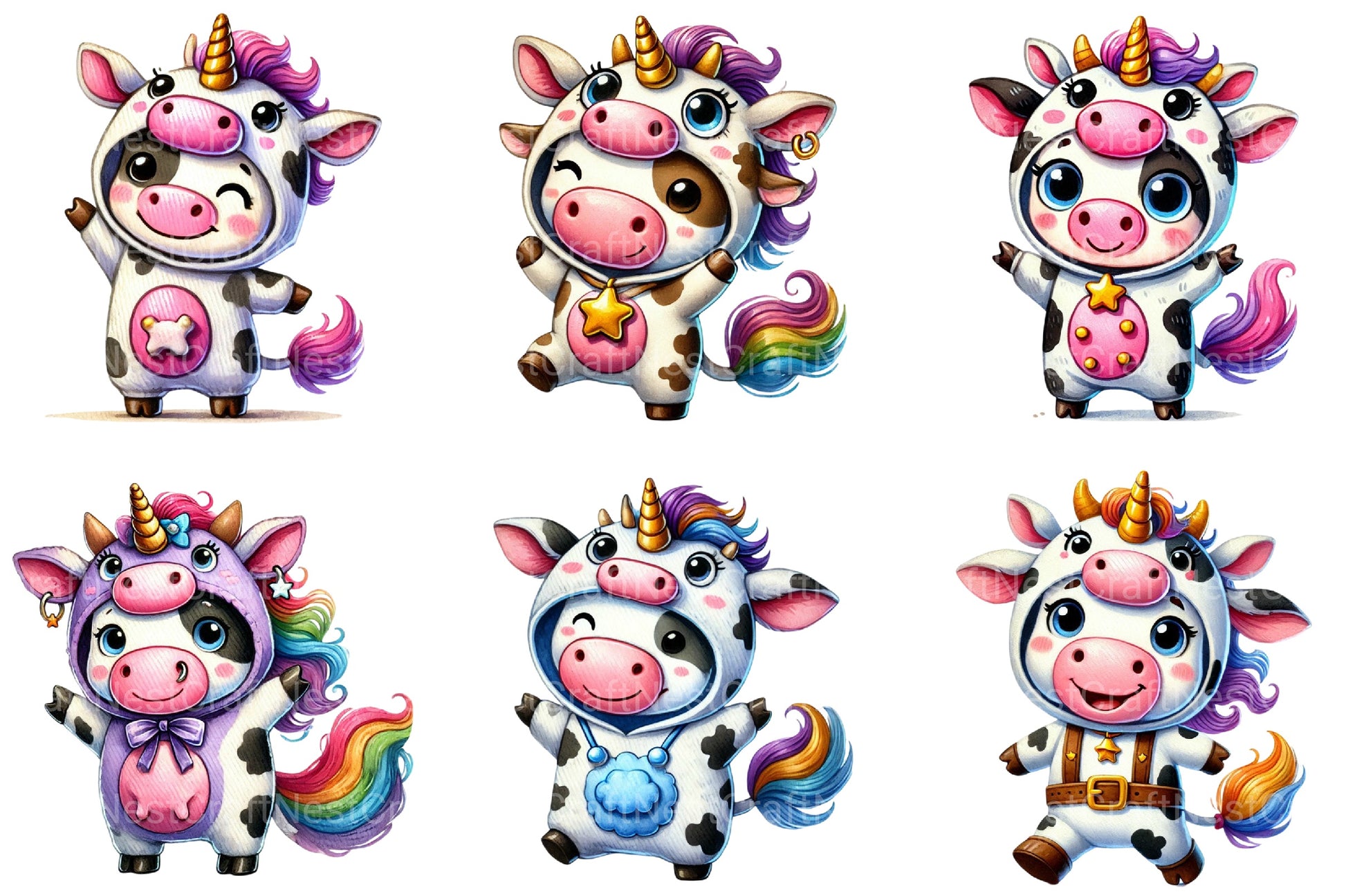 Unicorn Cute Cow Clipart Bundle 2 - CraftNest - Digital Crafting and Art