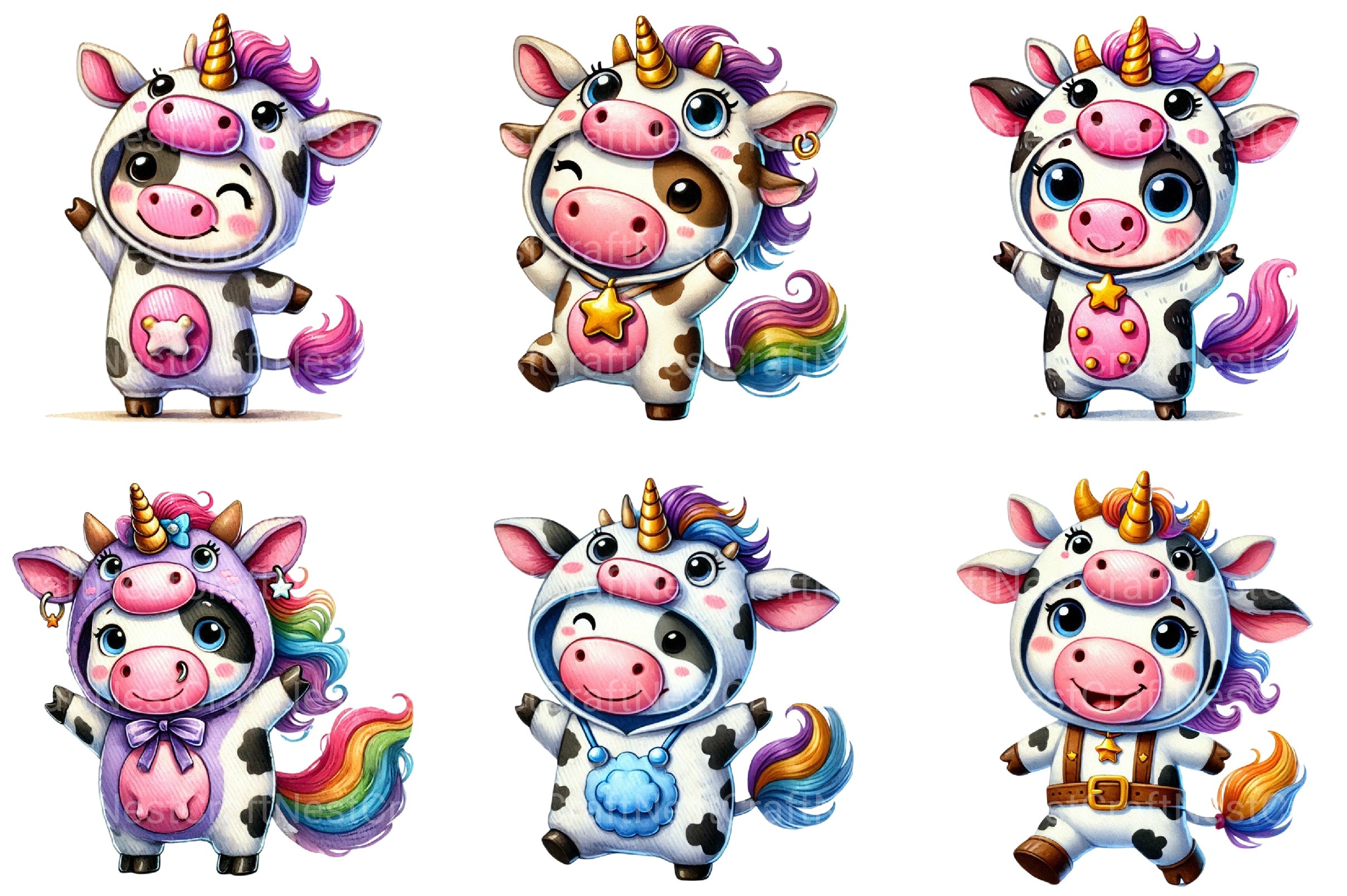 Unicorn Cute Cow Clipart Bundle 2 - CraftNest - Digital Crafting and Art