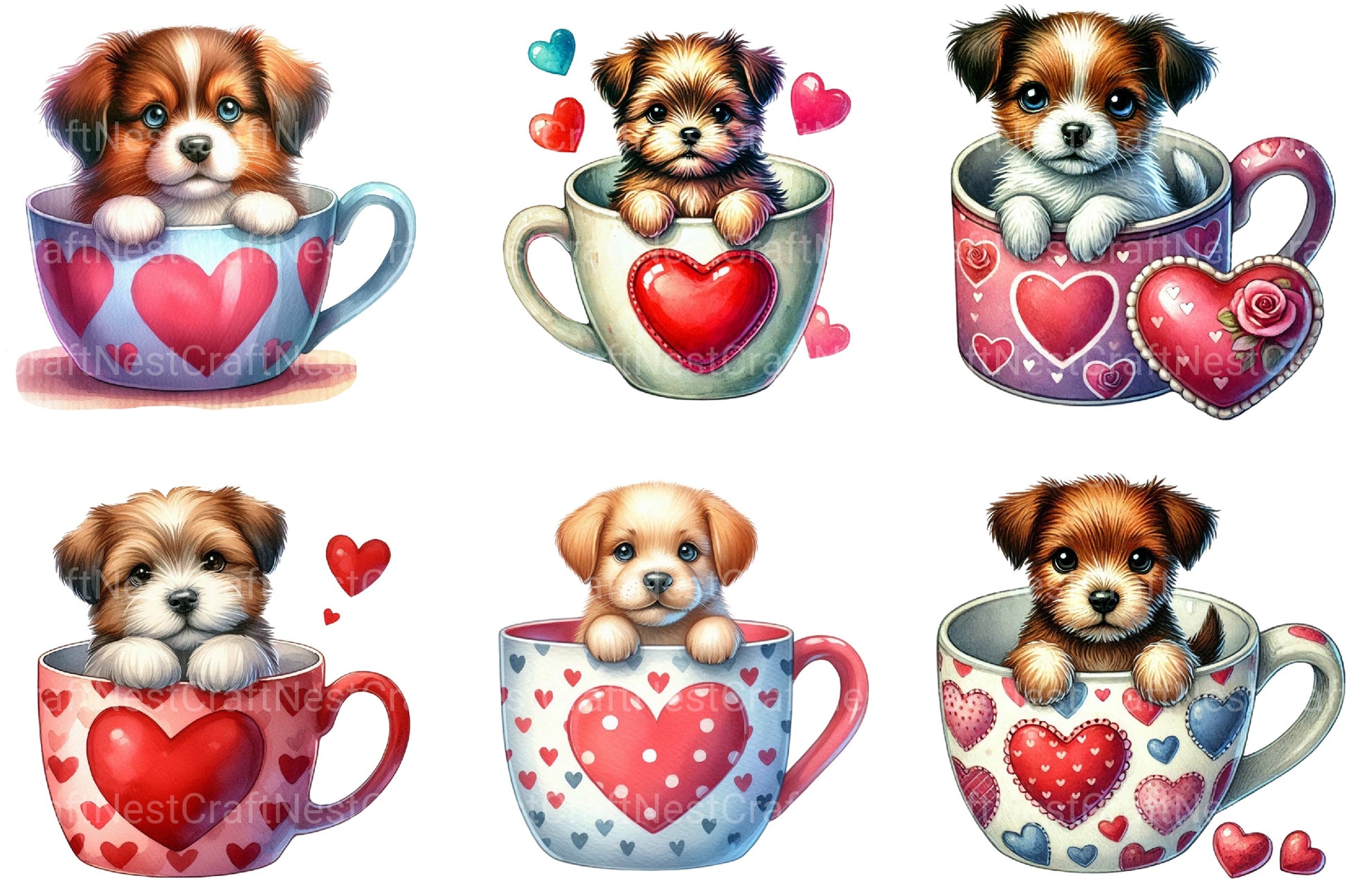 Valentine's Teacup Dog Clipart Bundle - CraftNest - Digital Crafting and Art