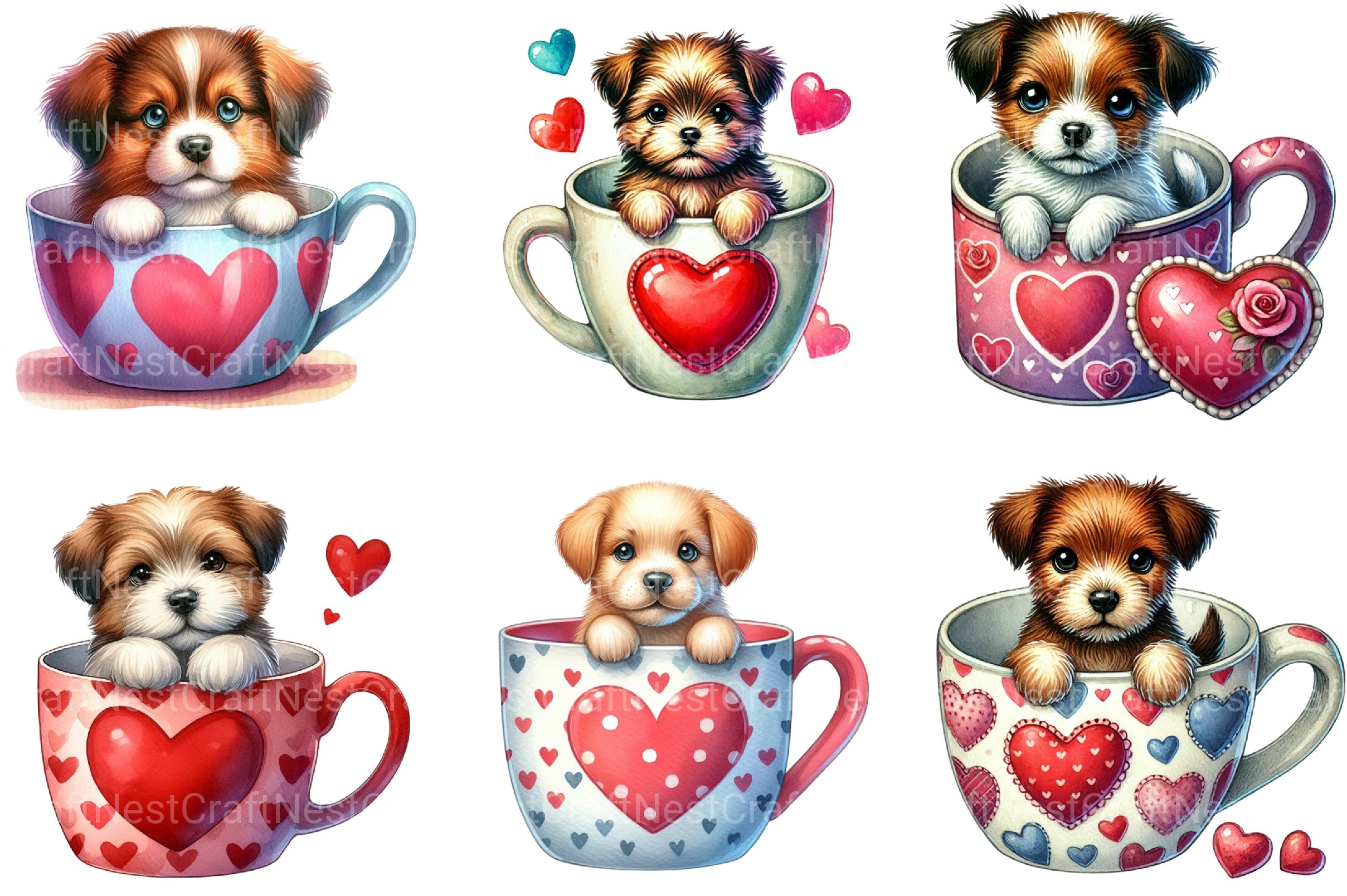 Valentine's Teacup Dog Clipart Bundle - CraftNest - Digital Crafting and Art