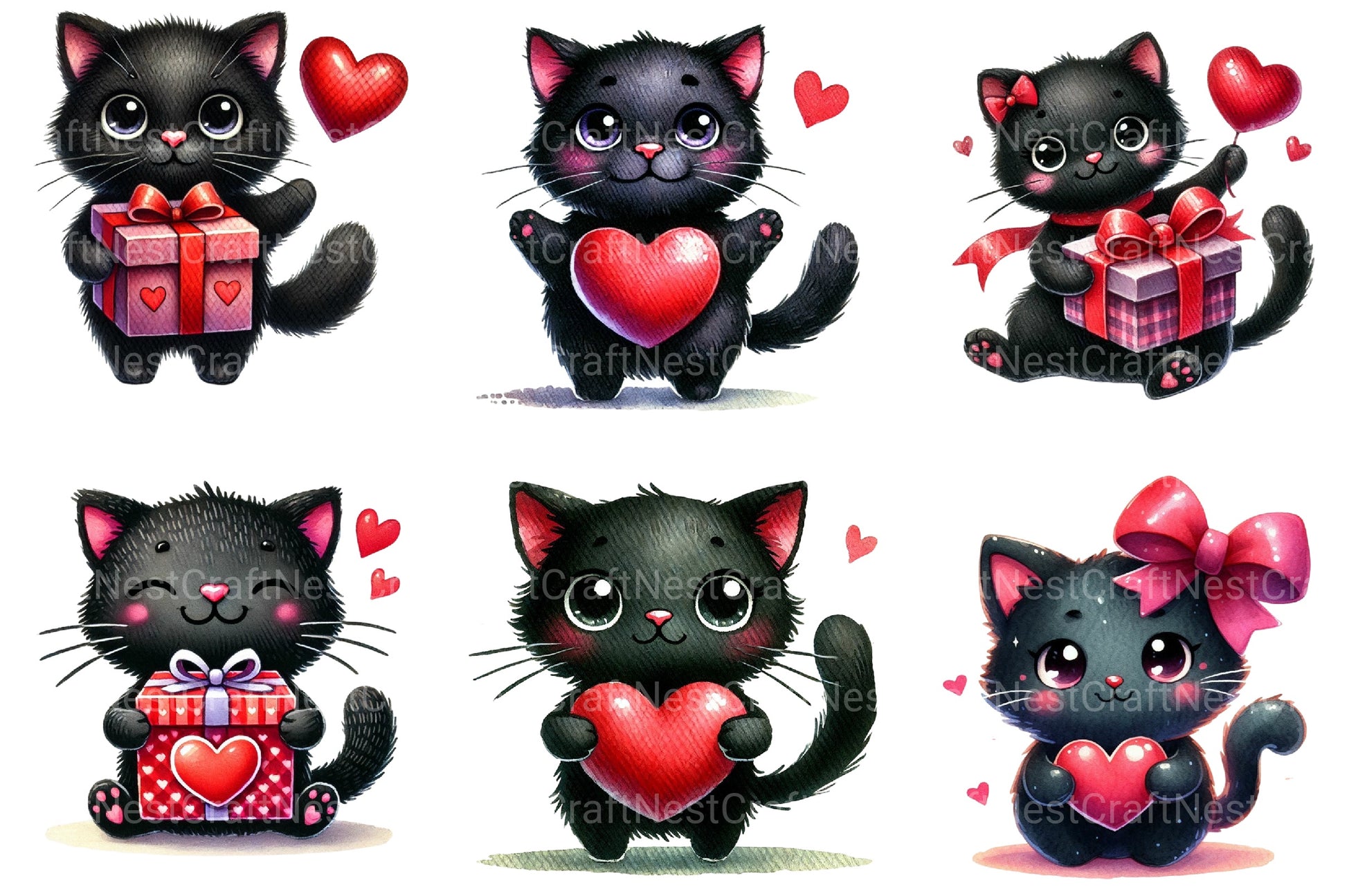 Valentine's Black Cat Clipart Bundle - CraftNest - Digital Crafting and Art