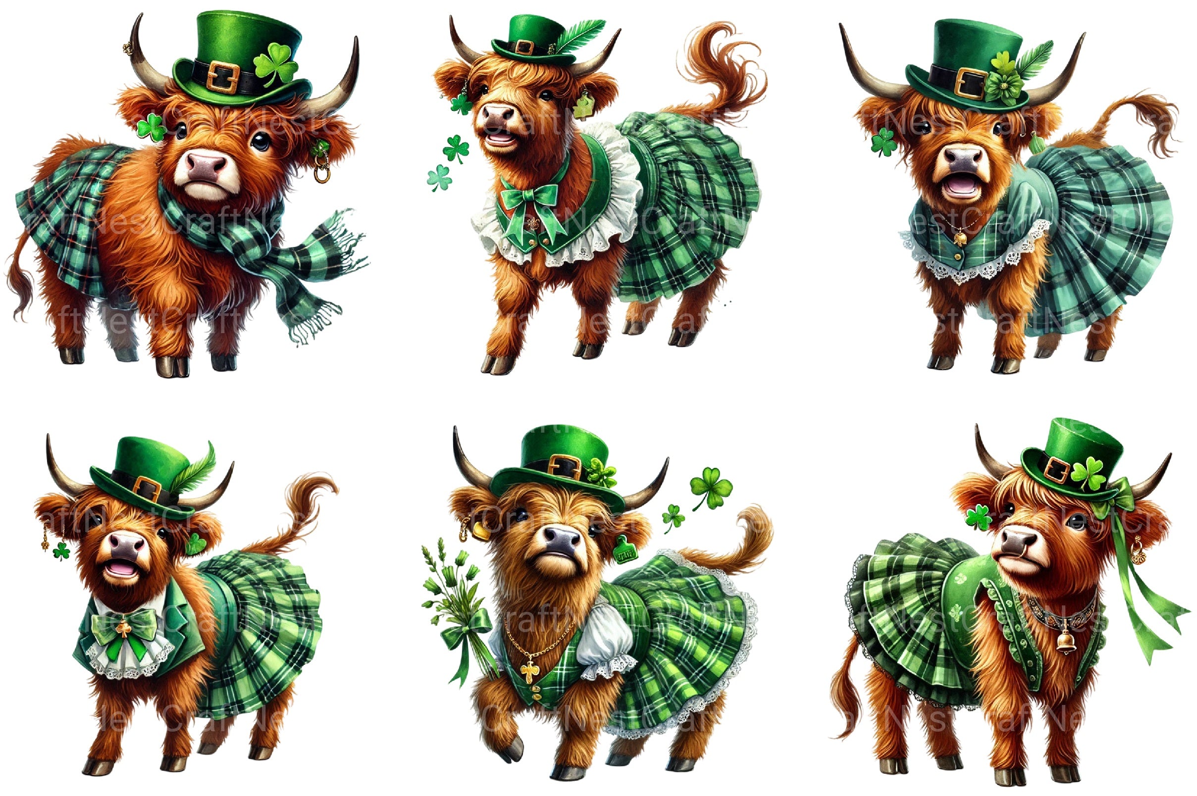 St Patrick's Highland Cow Clipart Bundle 2 - CraftNest - Digital Crafting and Art