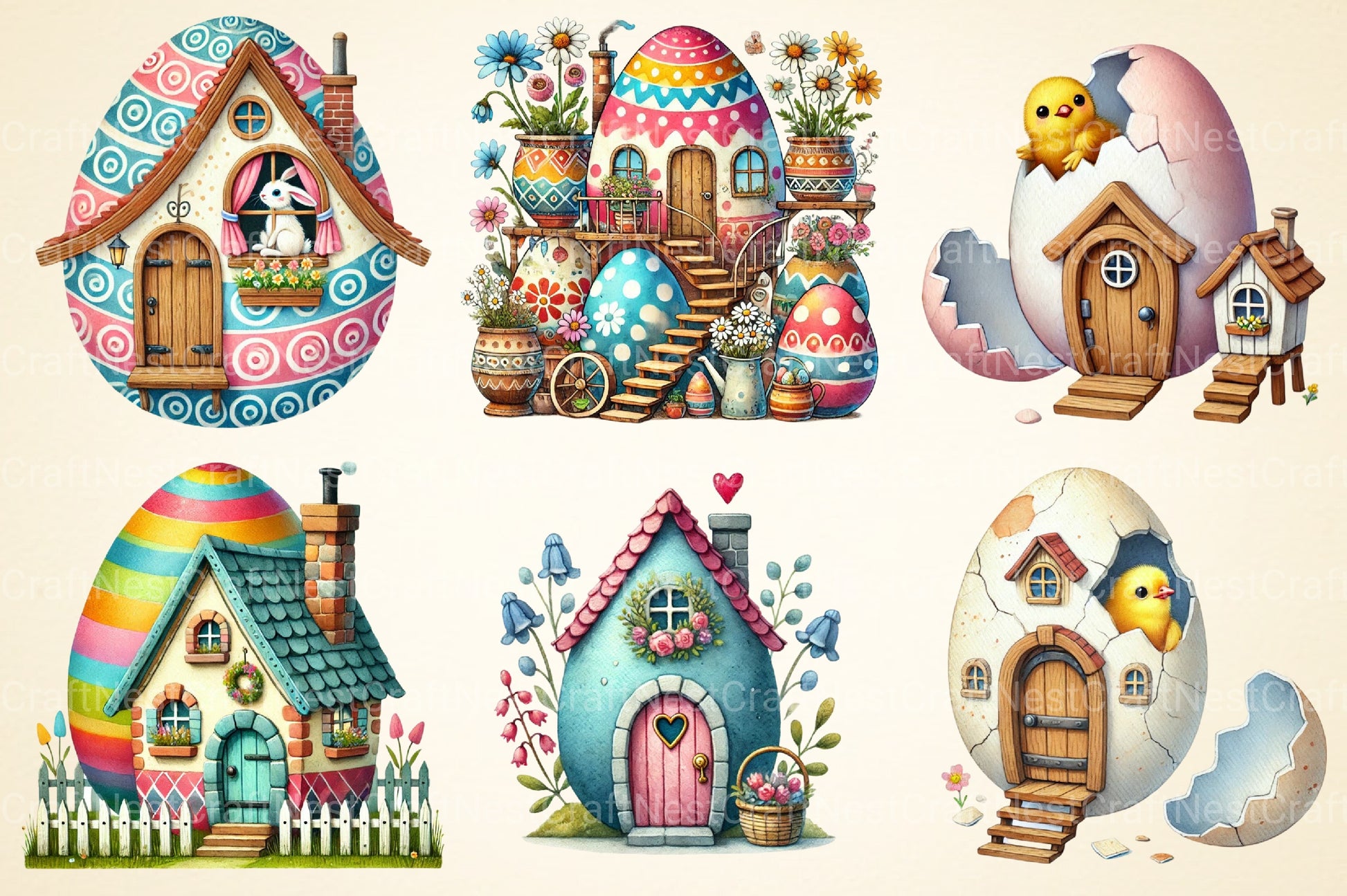 Easter Egg House Clipart Bundle - CraftNest - Digital Crafting and Art