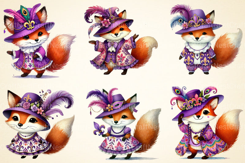 Mardi Gras Fox Clipart Bundle - CraftNest - Digital Crafting and Art