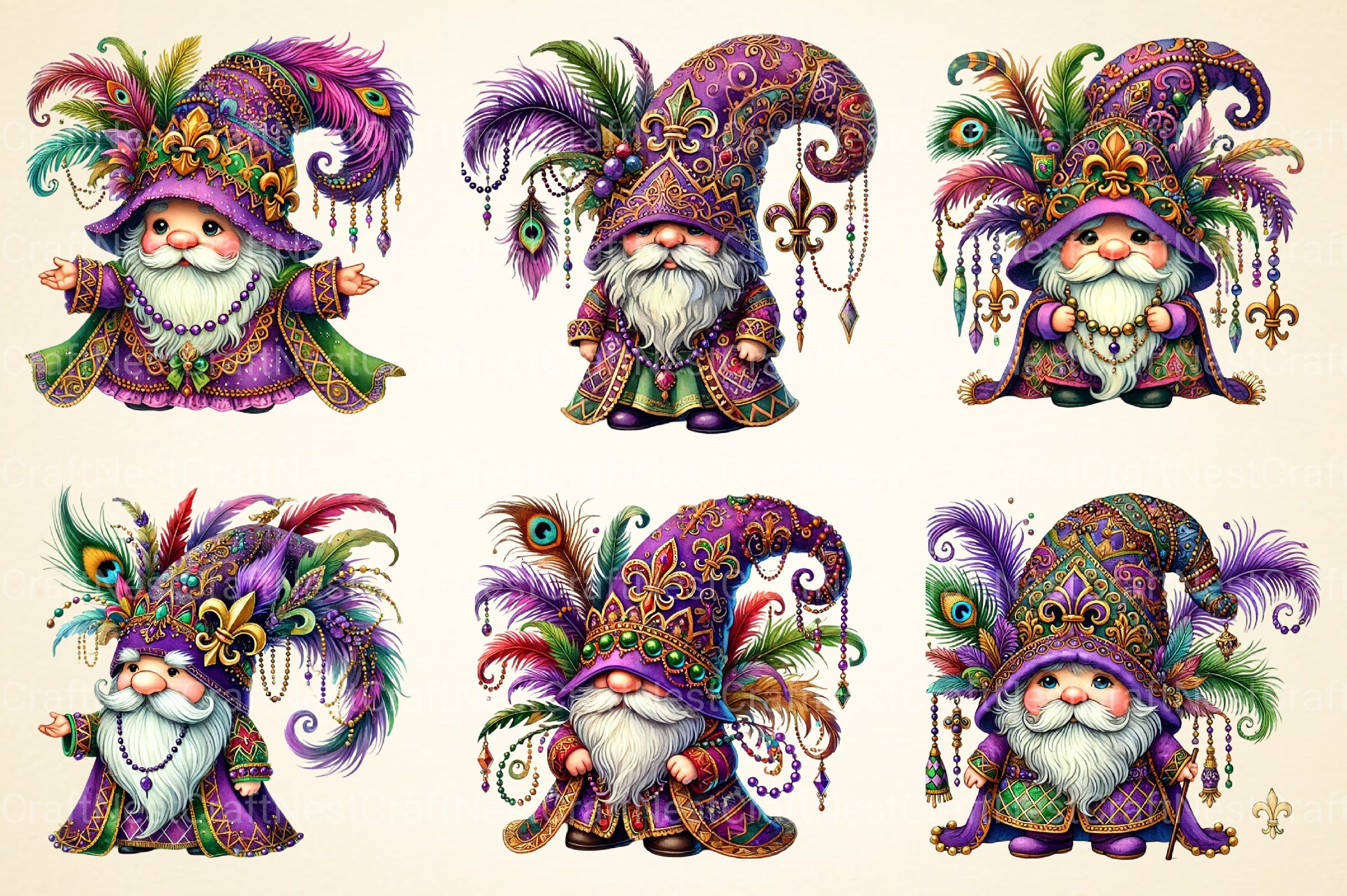 Mardi Gras Gnome Clipart Bundle 2 - CraftNest - Digital Crafting and Art
