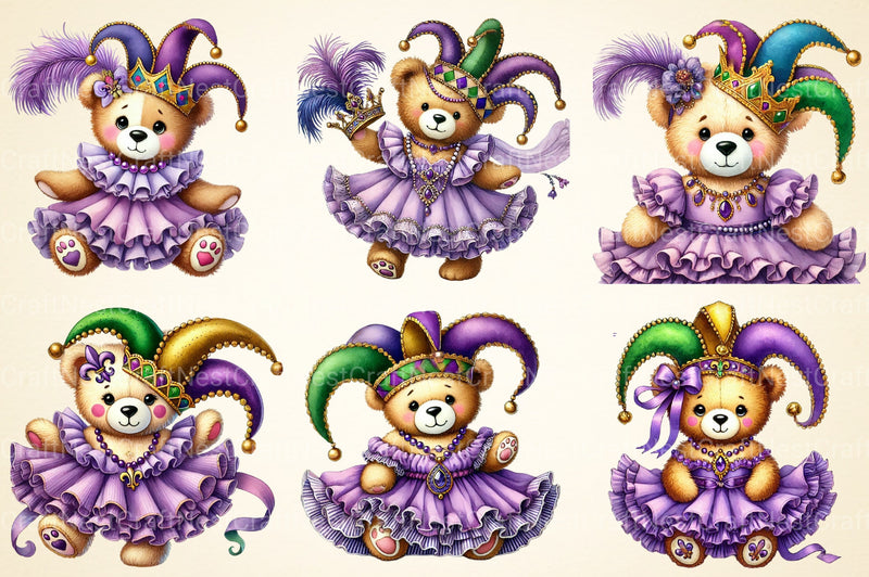 Mardi Gras Teddy Bear Clipart Bundle 1 - CraftNest - Digital Crafting and Art