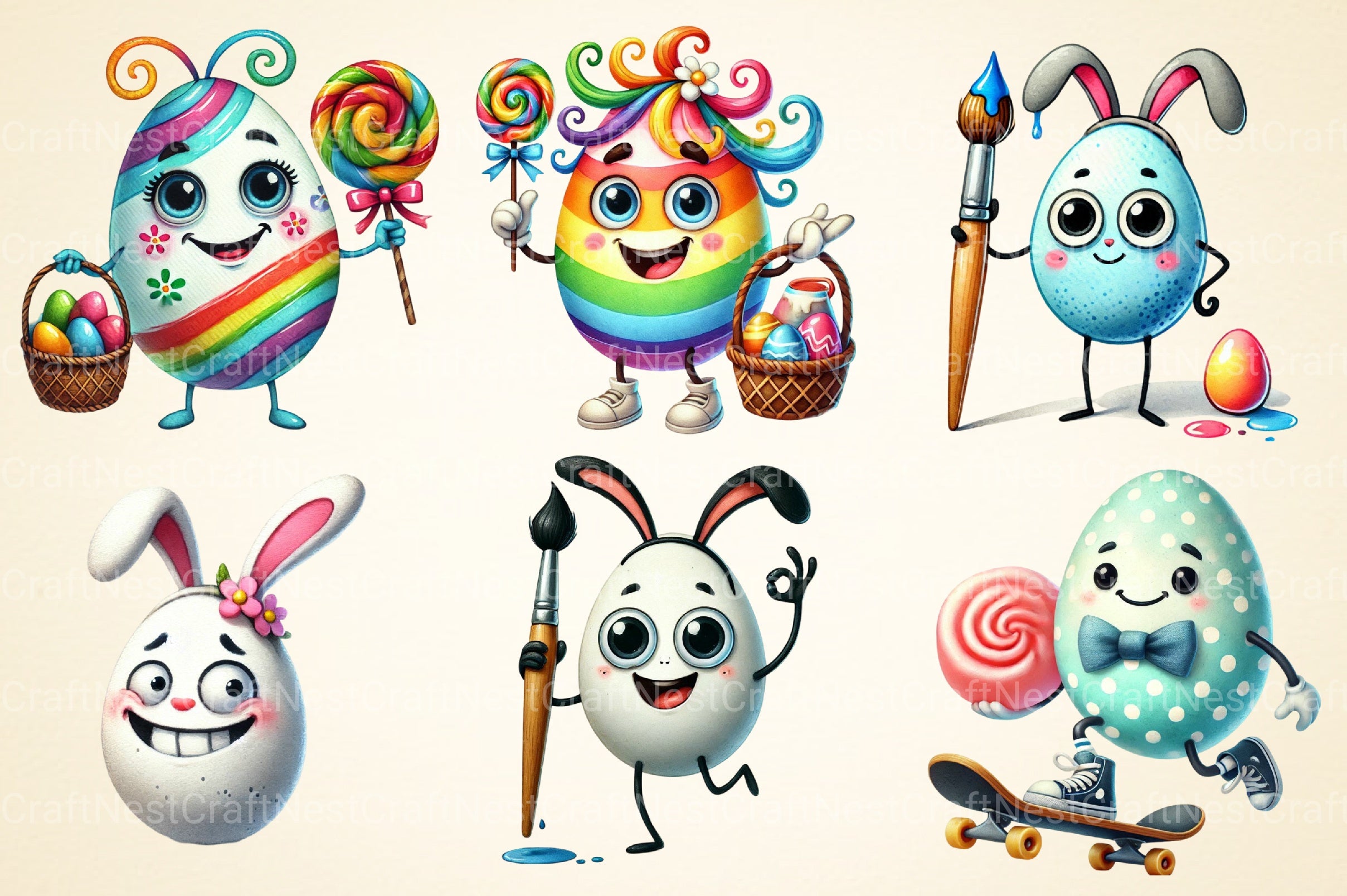 Funny Cartoon Easter Eggs Clipart Bundle - CraftNest - Digital Crafting and Art