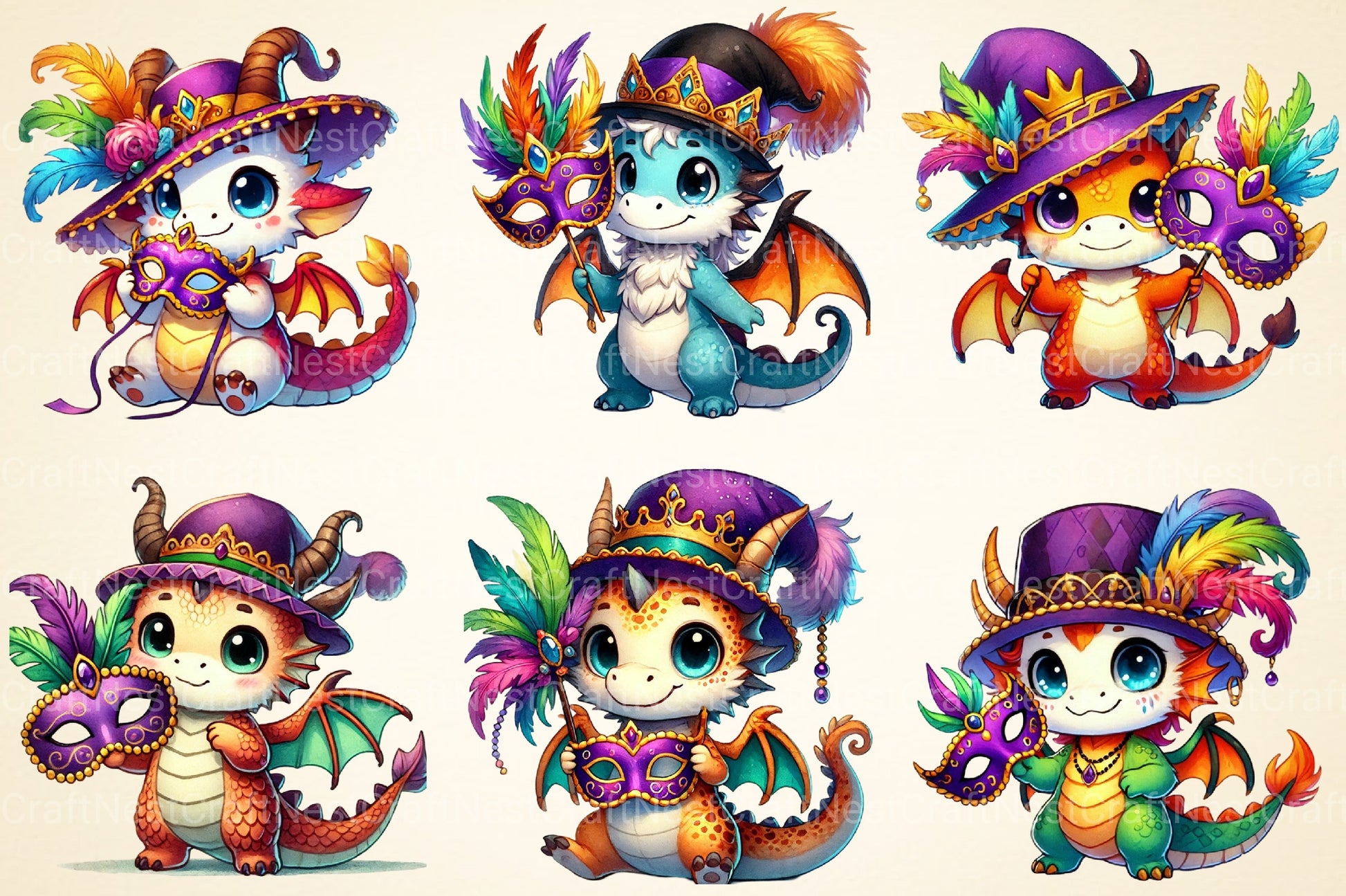 Mardi Gras Cartoon Dragon Clipart Bundle - CraftNest - Digital Crafting and Art