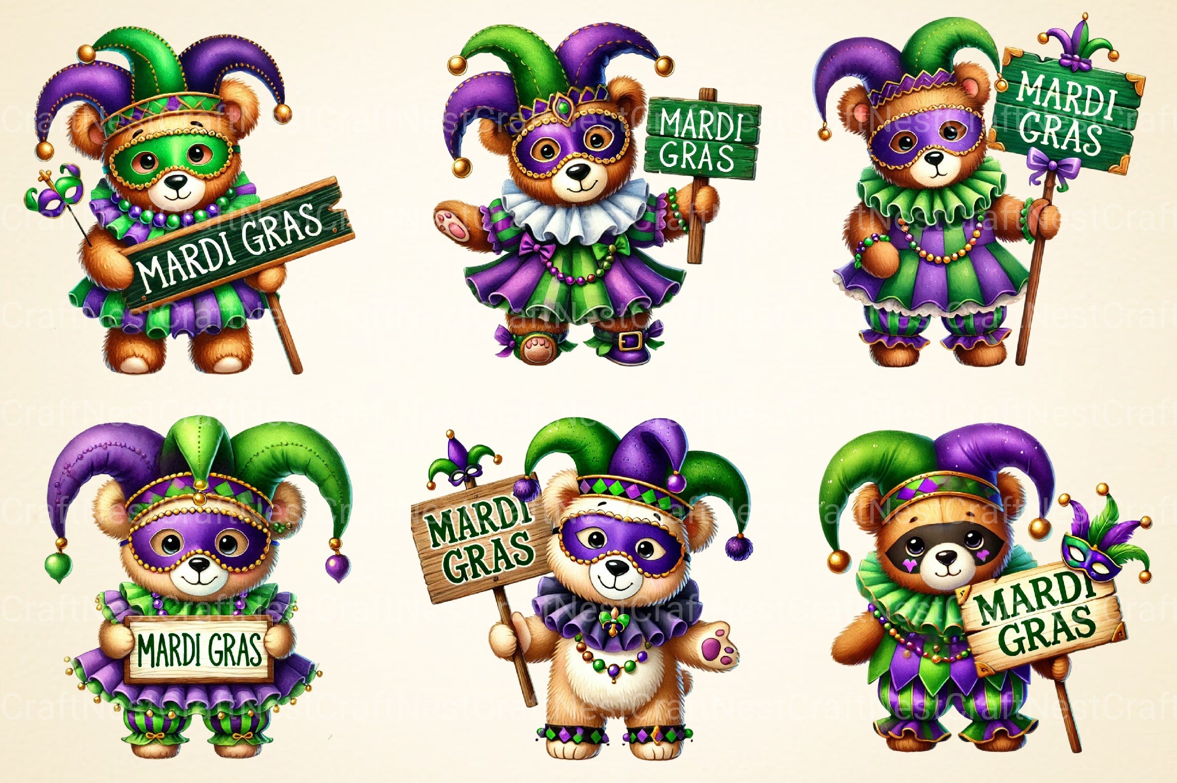 Mardi Gras Teddy Clipart Bundle - CraftNest - Digital Crafting and Art