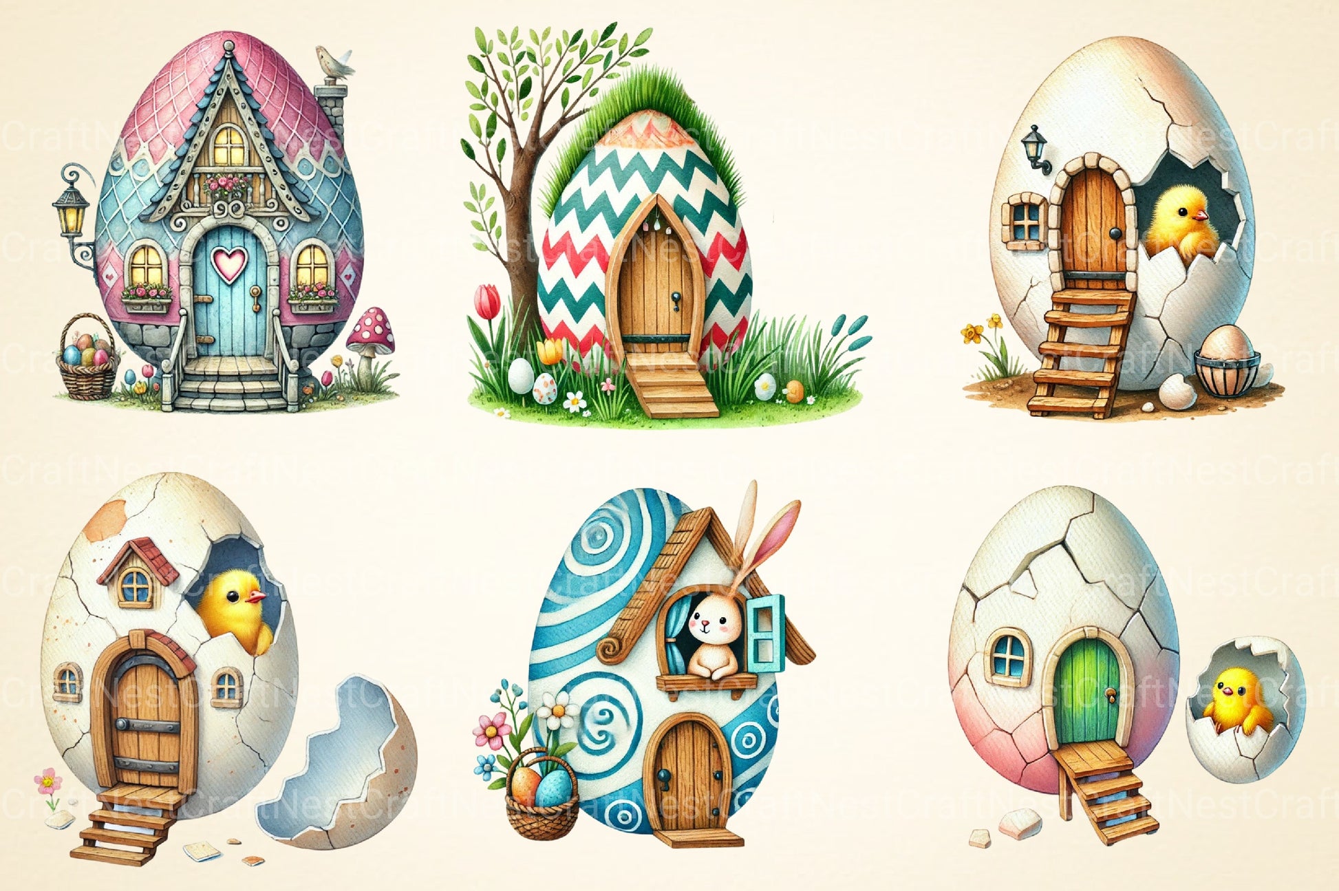 Easter Egg House Clipart Bundle - CraftNest - Digital Crafting and Art