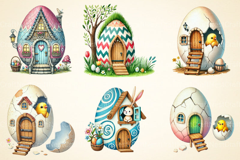 Easter Egg House Clipart Bundle - CraftNest - Digital Crafting and Art