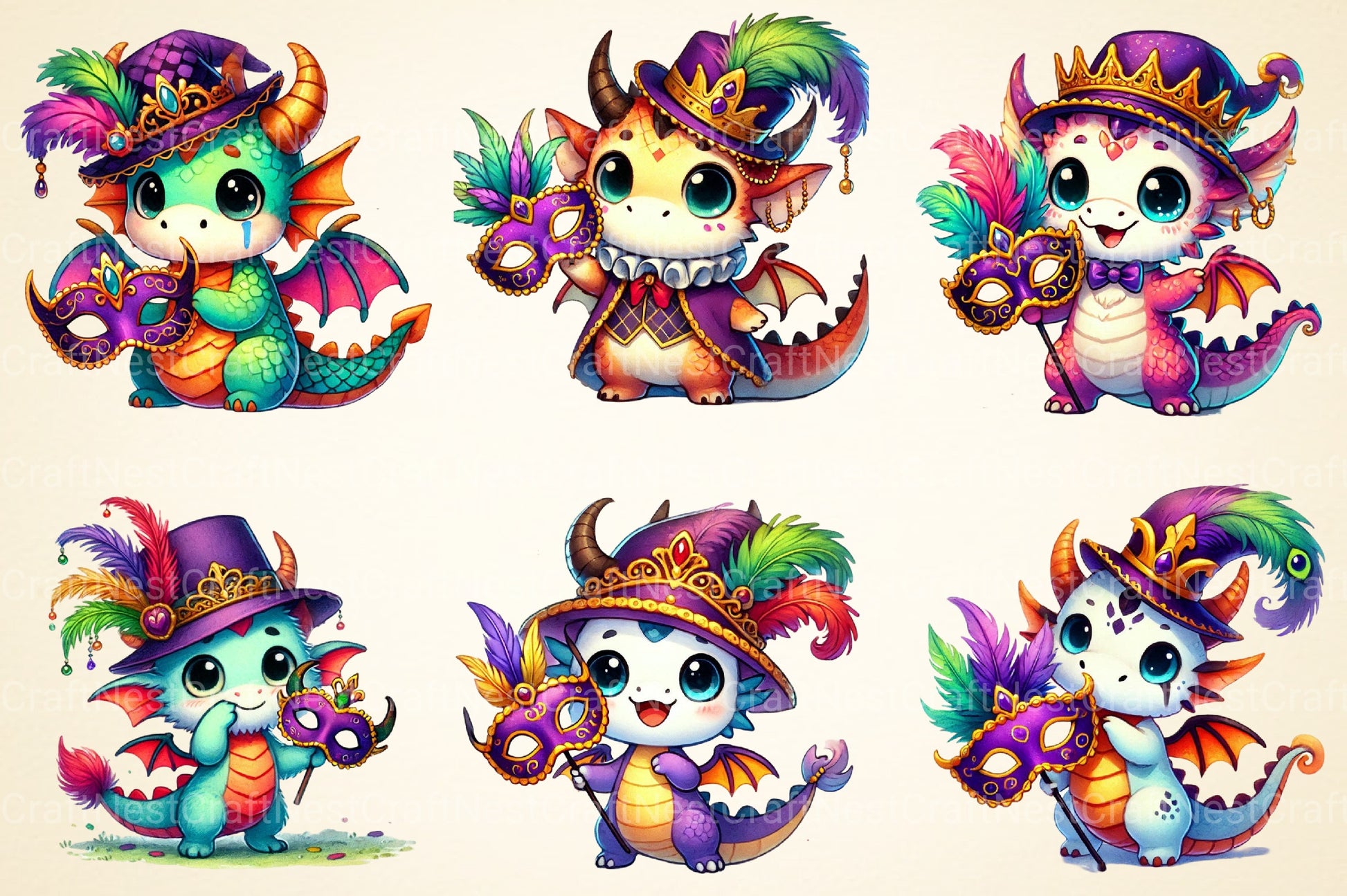 Mardi Gras Cartoon Dragon Clipart Bundle - CraftNest - Digital Crafting and Art