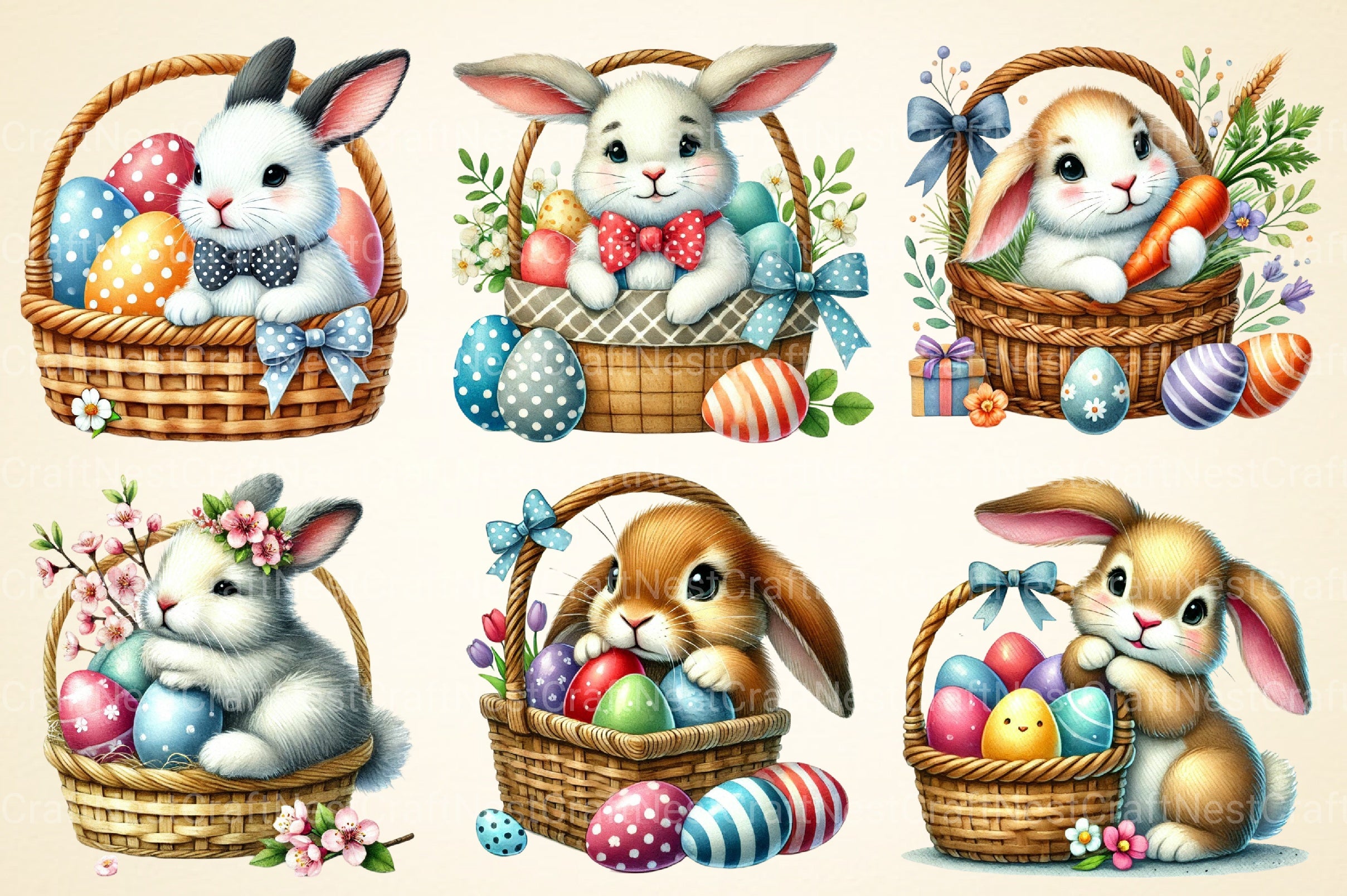 Easter Bunny In A Basket Clipart Bundle - CraftNest - Digital Crafting and Art