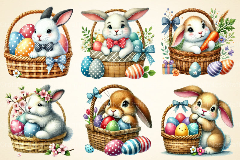 Easter Bunny In A Basket Clipart Bundle - CraftNest - Digital Crafting and Art