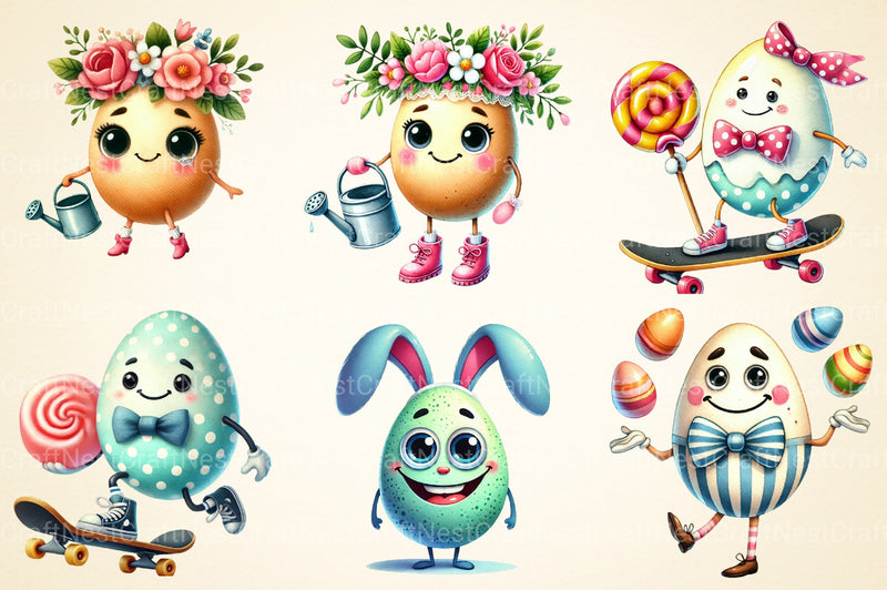 Funny Cartoon Easter Eggs Clipart Bundle - CraftNest - Digital Crafting and Art