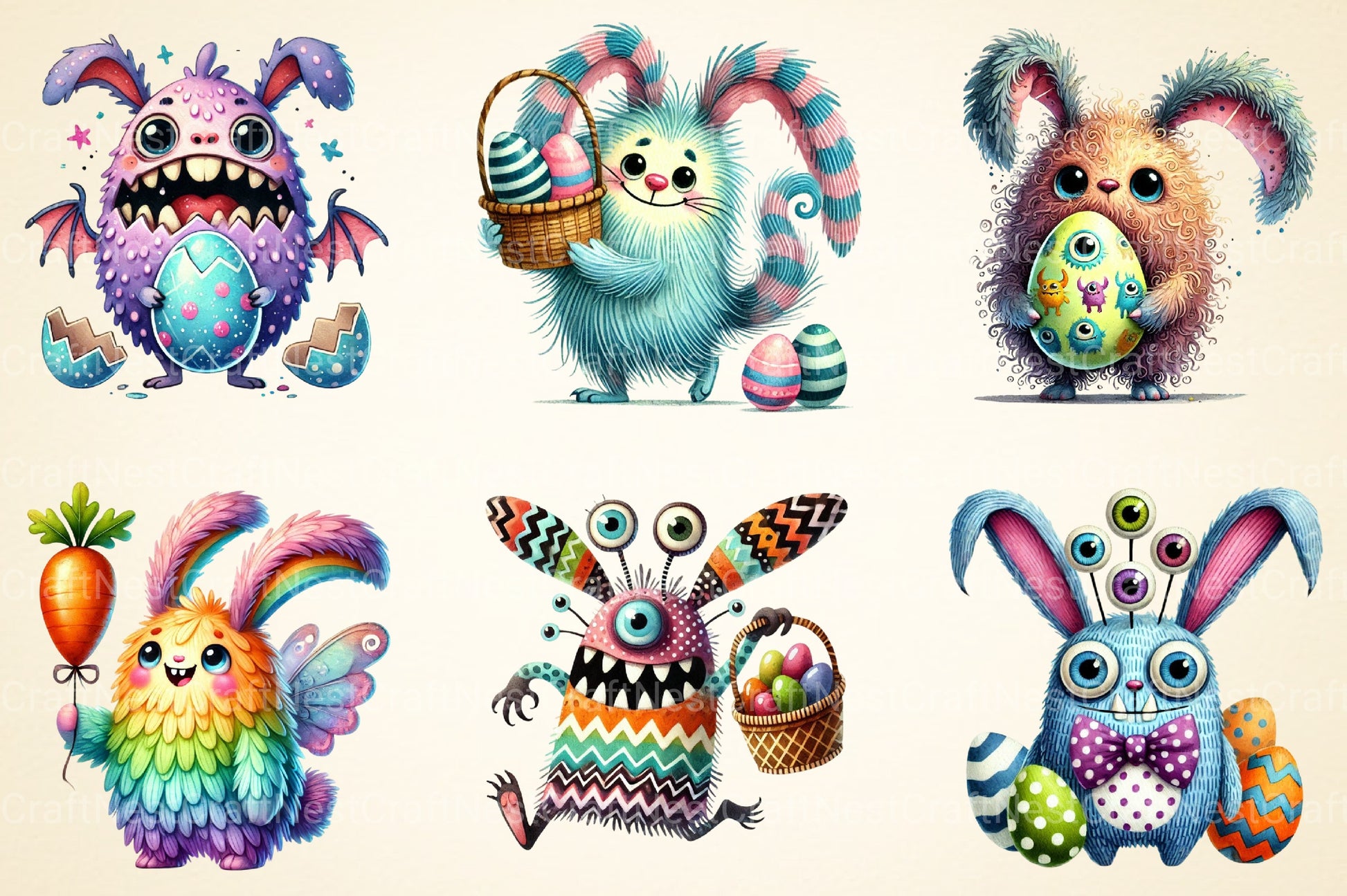 Easter Bunny Monster Clipart Bundle - CraftNest - Digital Crafting and Art