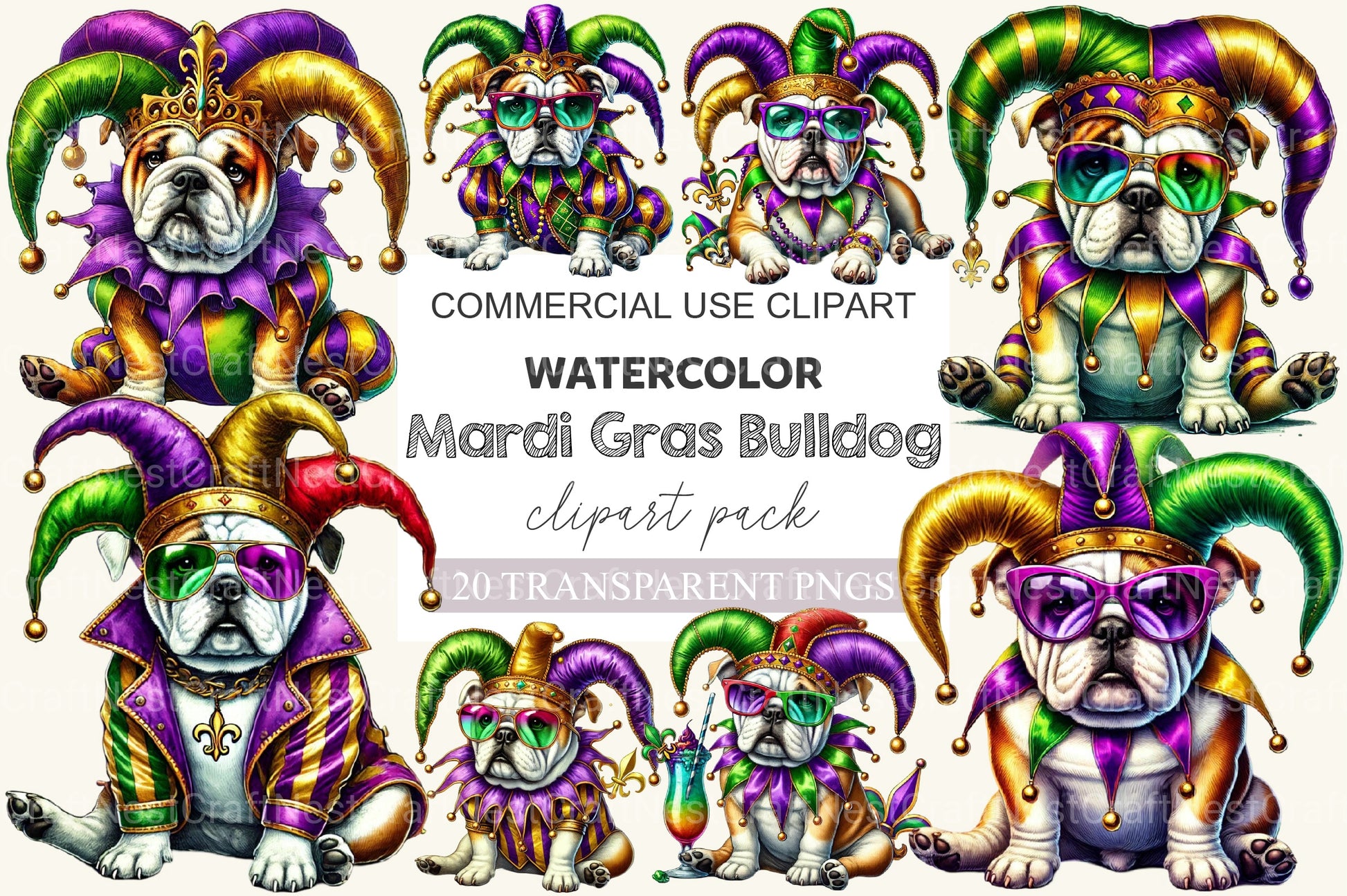 Mardi Gras Bulldog Clipart Bundle - CraftNest - Digital Crafting and Art